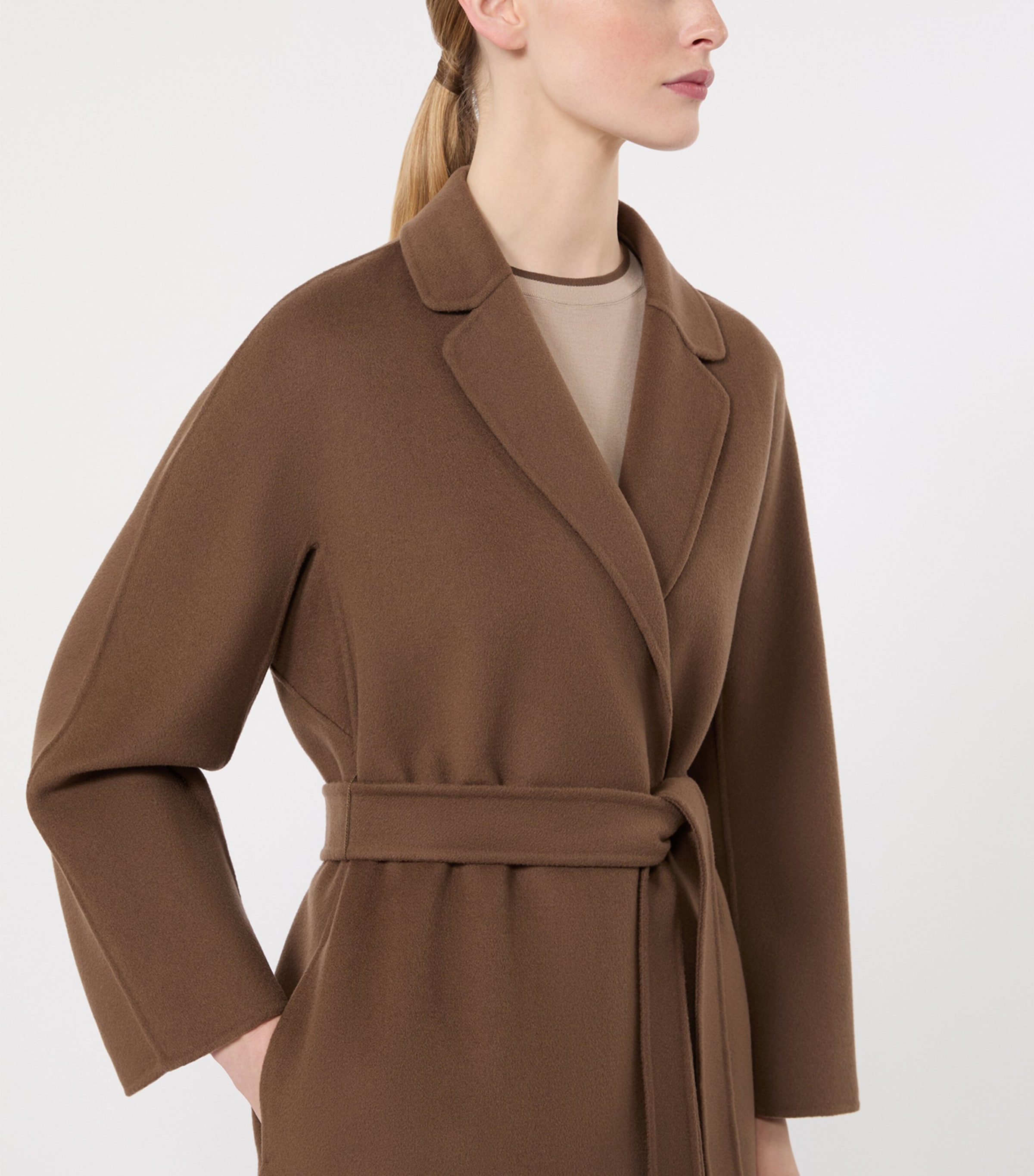 Max Mara Womens Virgin Wool Wrap Coat Mud Image 5