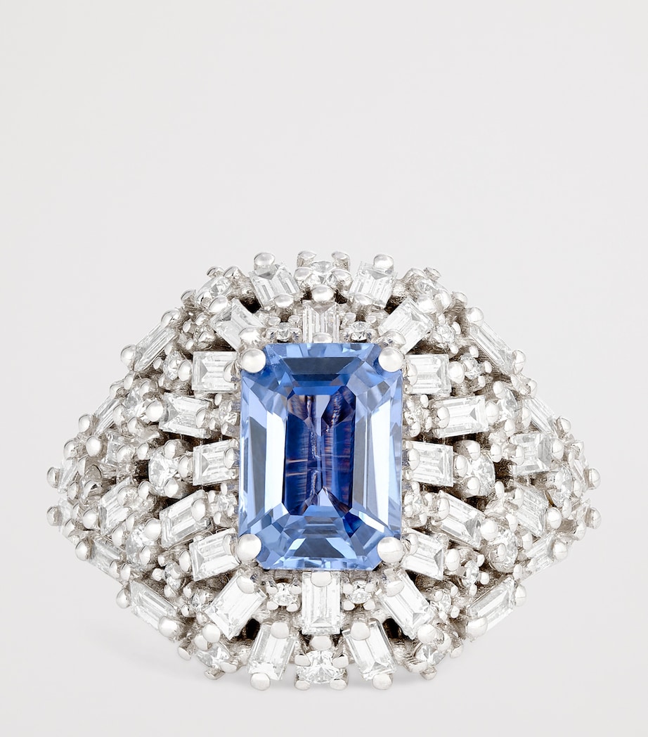 White Gold, Diamond and Sapphire Lion's Mane One Of A Kind Ring (Size 6.75) 18K WG/BS Image 4