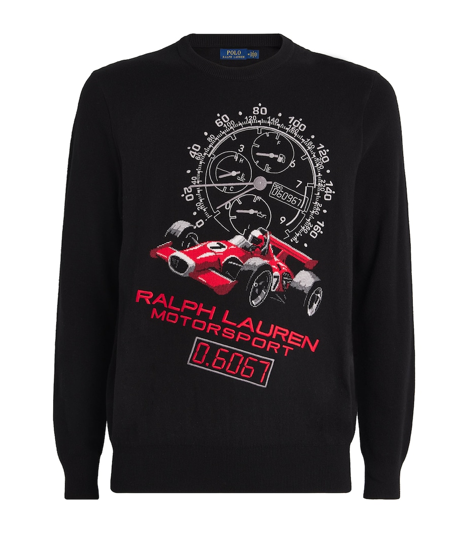 Cotton Racing Intarsia Sweatshirt BLACK Image 1