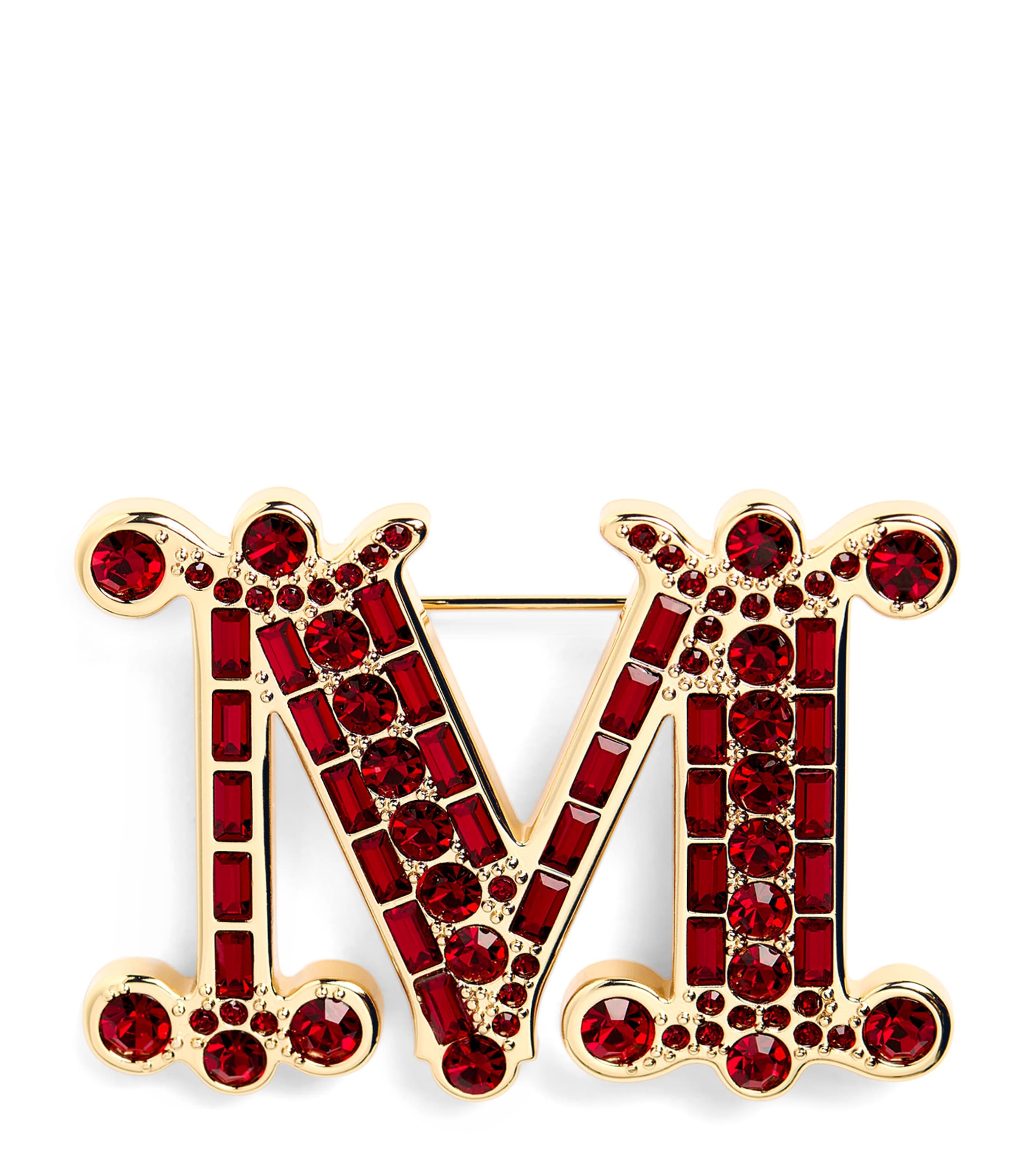 Max Mara Embellished Monogram Brooch In Red