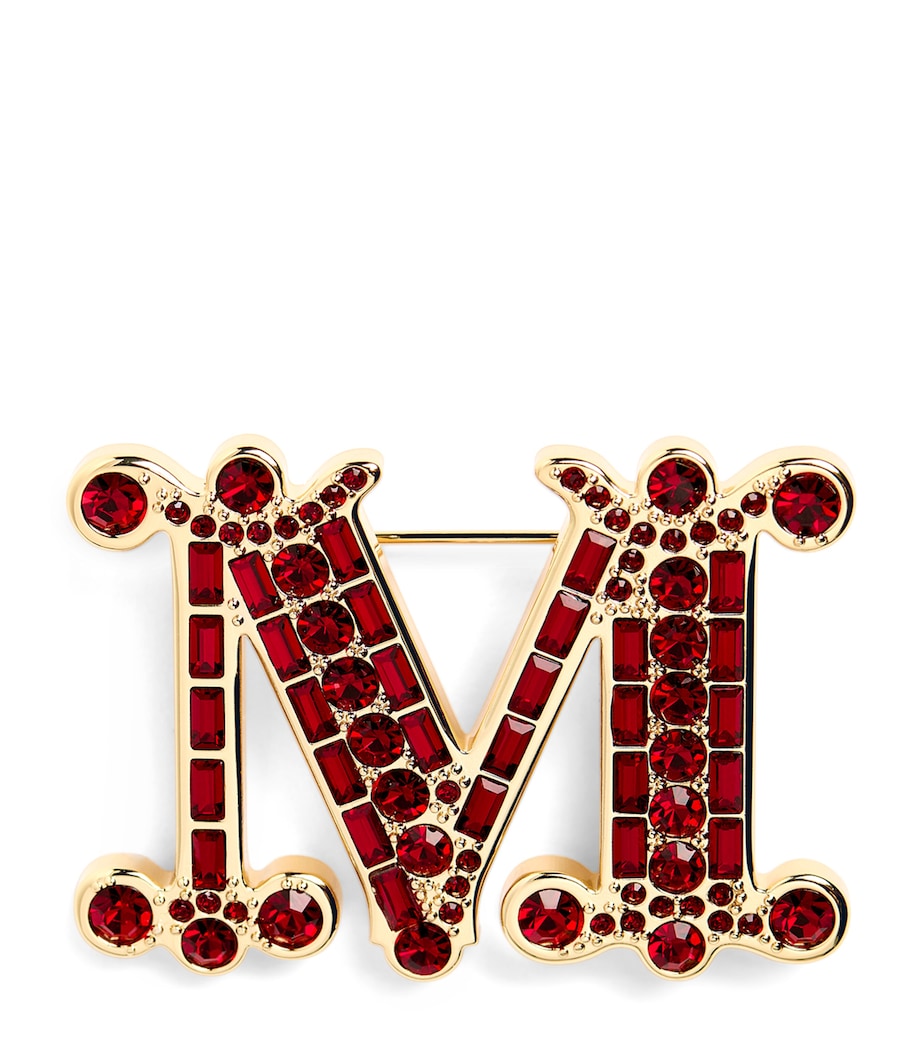 Embellished Monogram Brooch RED Image 1