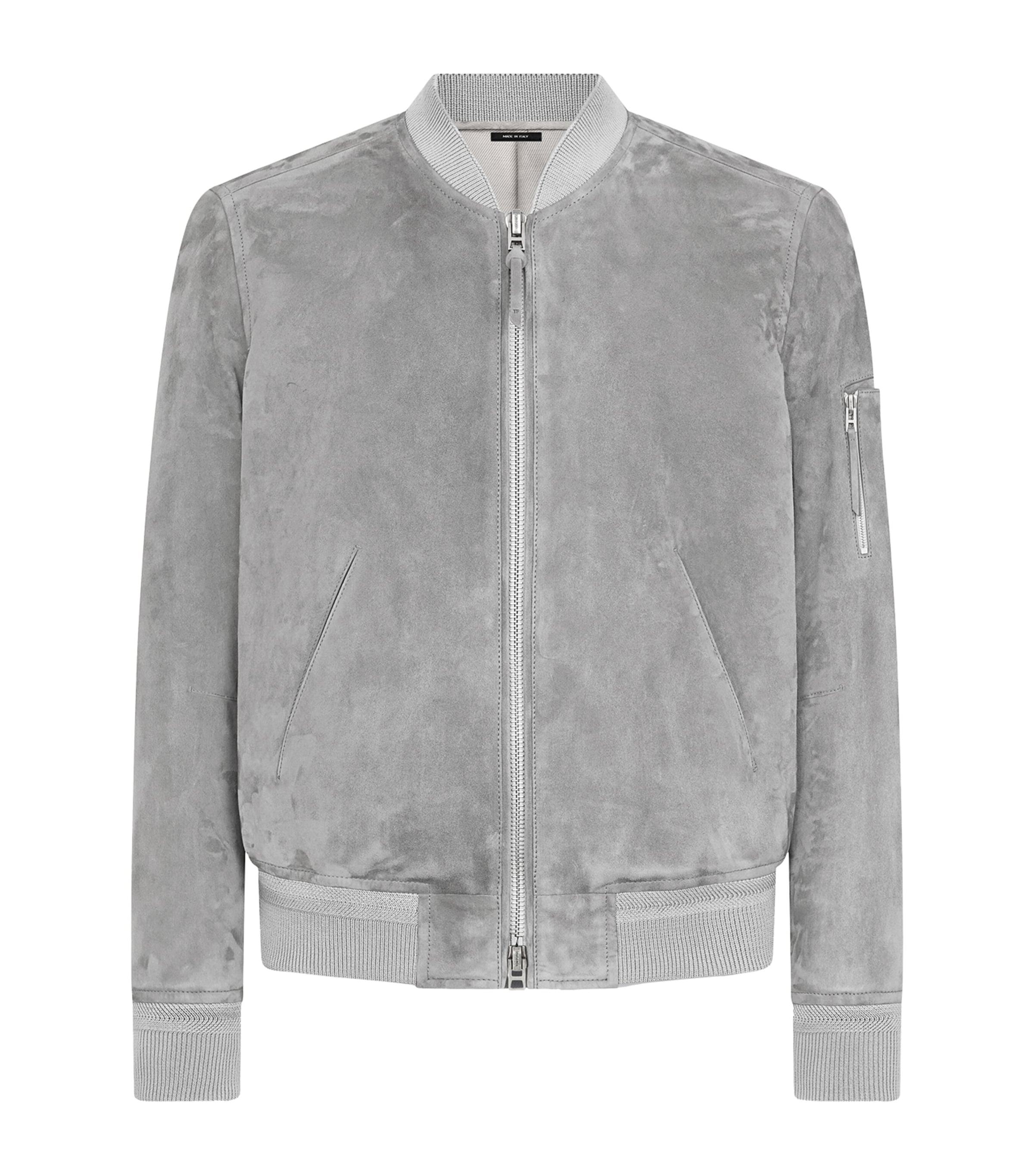 Tom Ford Suede Bomber Jacket In Gray