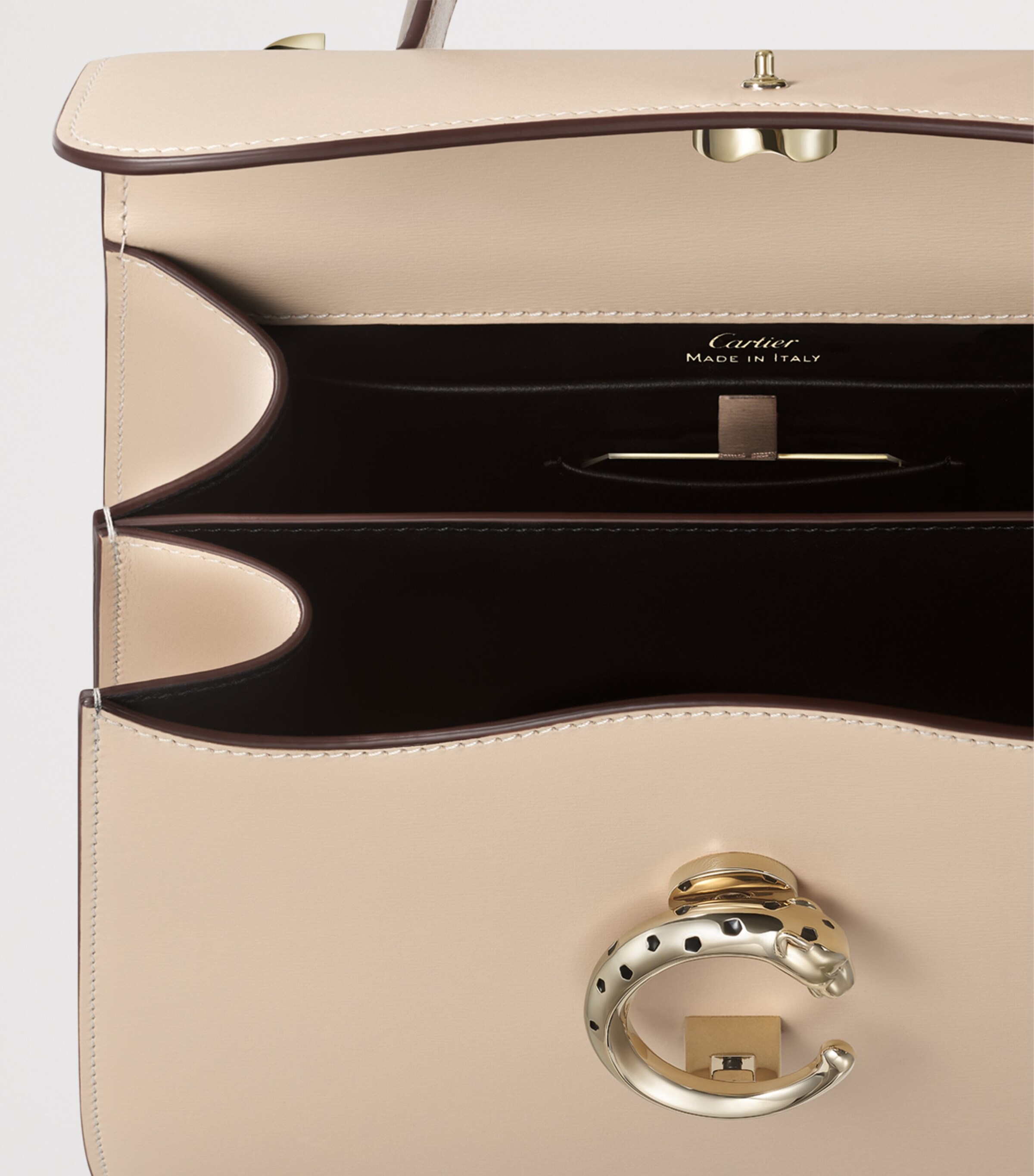Cartier Womens Small Leather Panthère De Cartier Top-Handle Bag Cord Beige Image 4