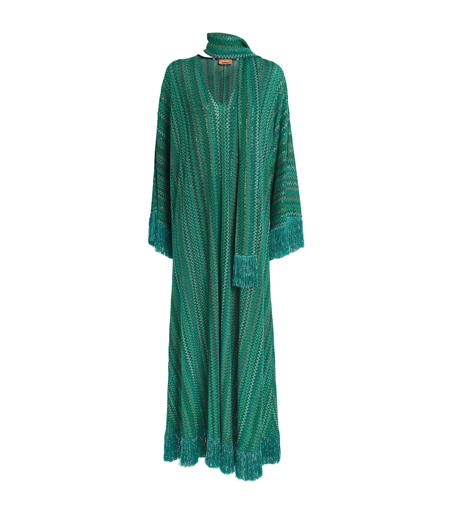Fringed Zigzag Kaftan S614K EMRLD TEAL BLK Image 1