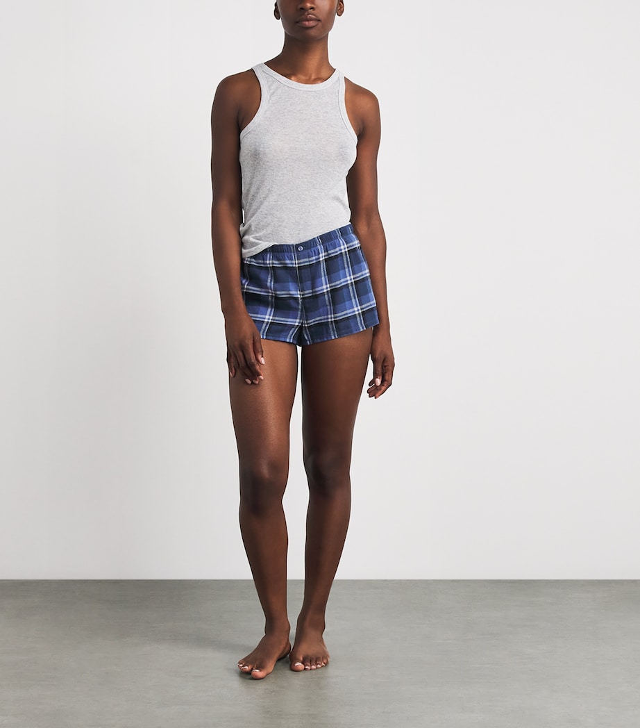 Skims Womens Cotton Check Cheeky Pyjama Shorts Indigo Outdoor Plaid Image 2