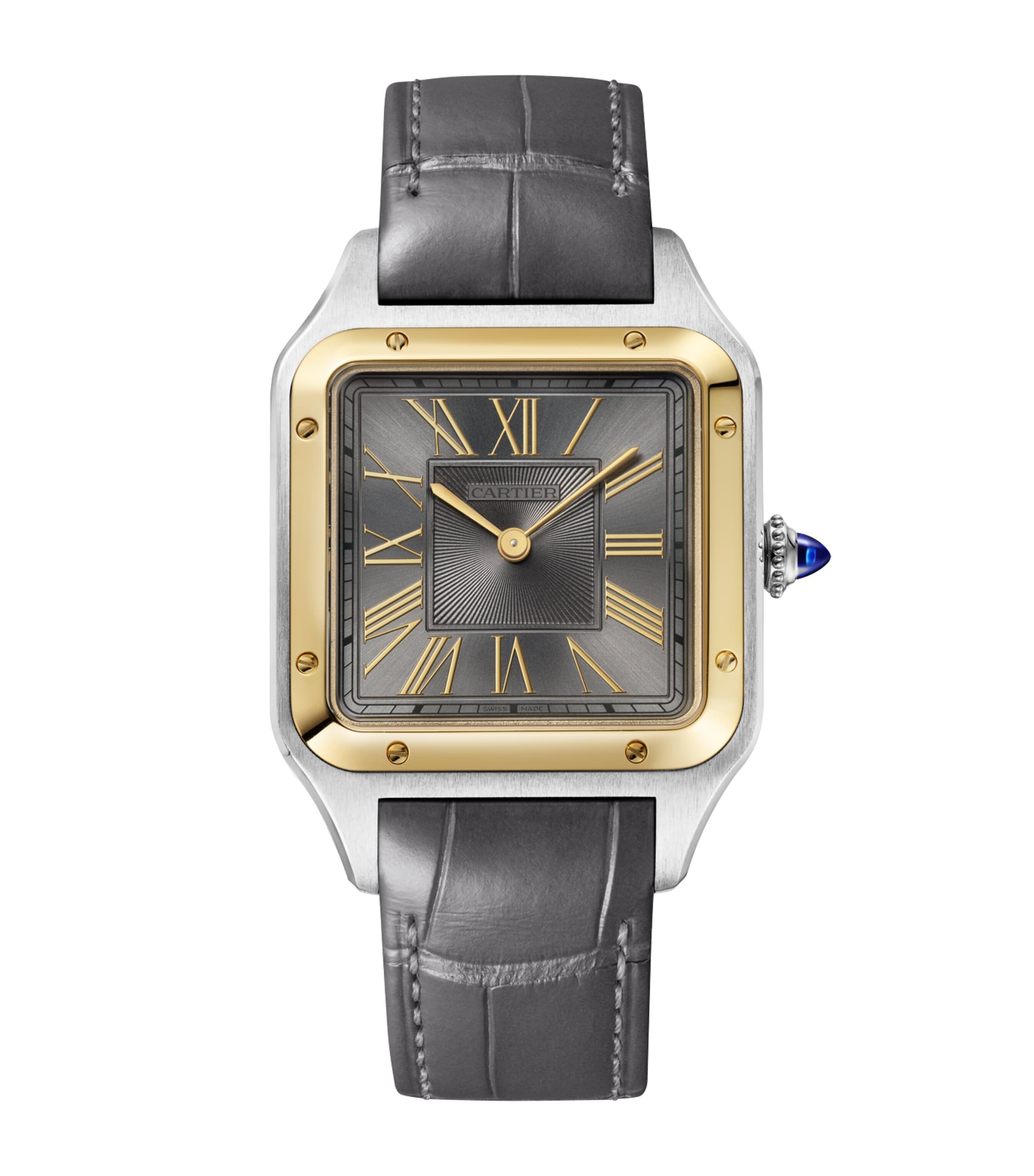 Cartier Large Stainless Steel and Yellow Gold Santos-Dumont Watch 31.4mm Grey Satin Image 1