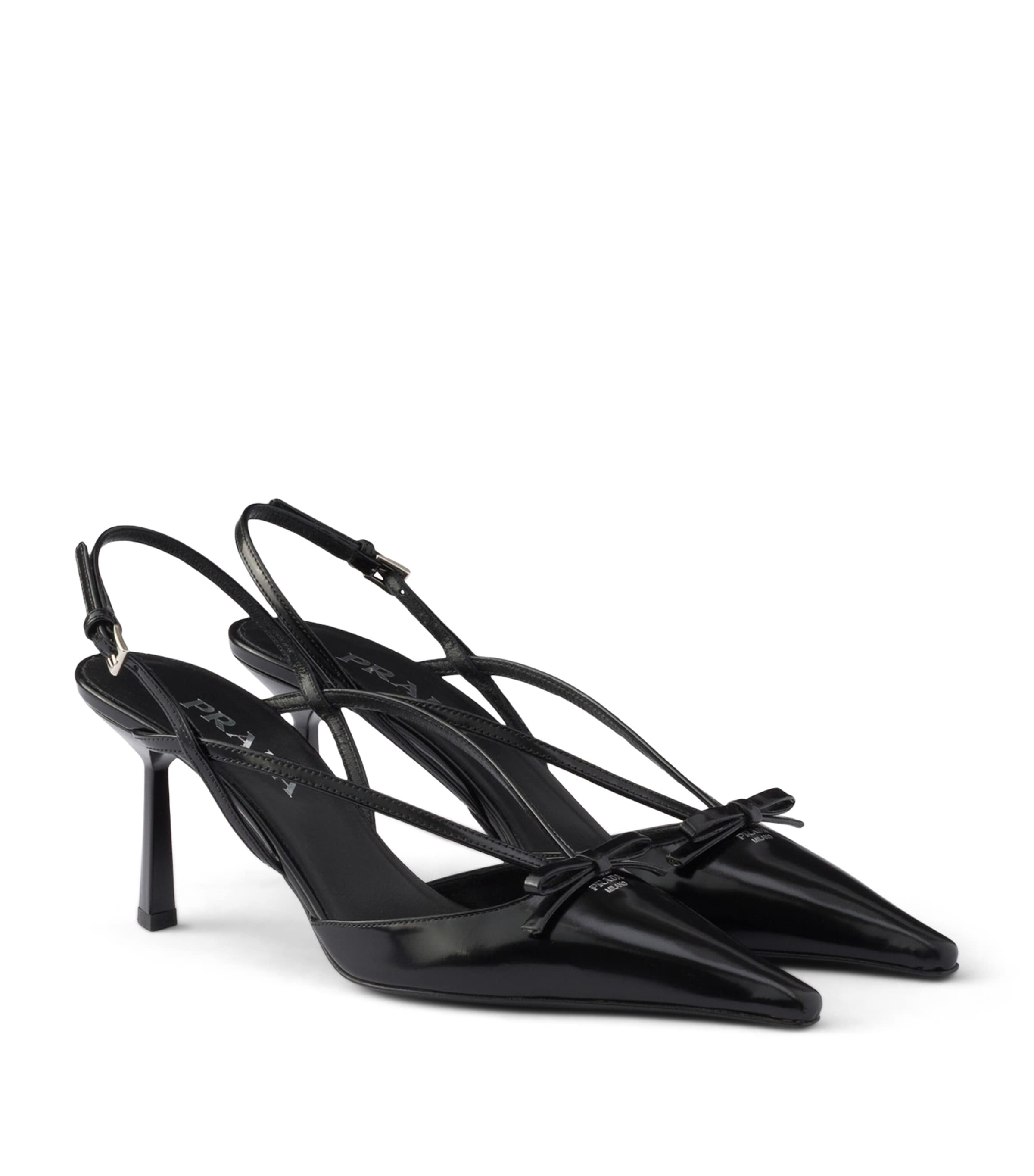 Prada Brushed Leather Slingback Pumps 75 Black Image 1
