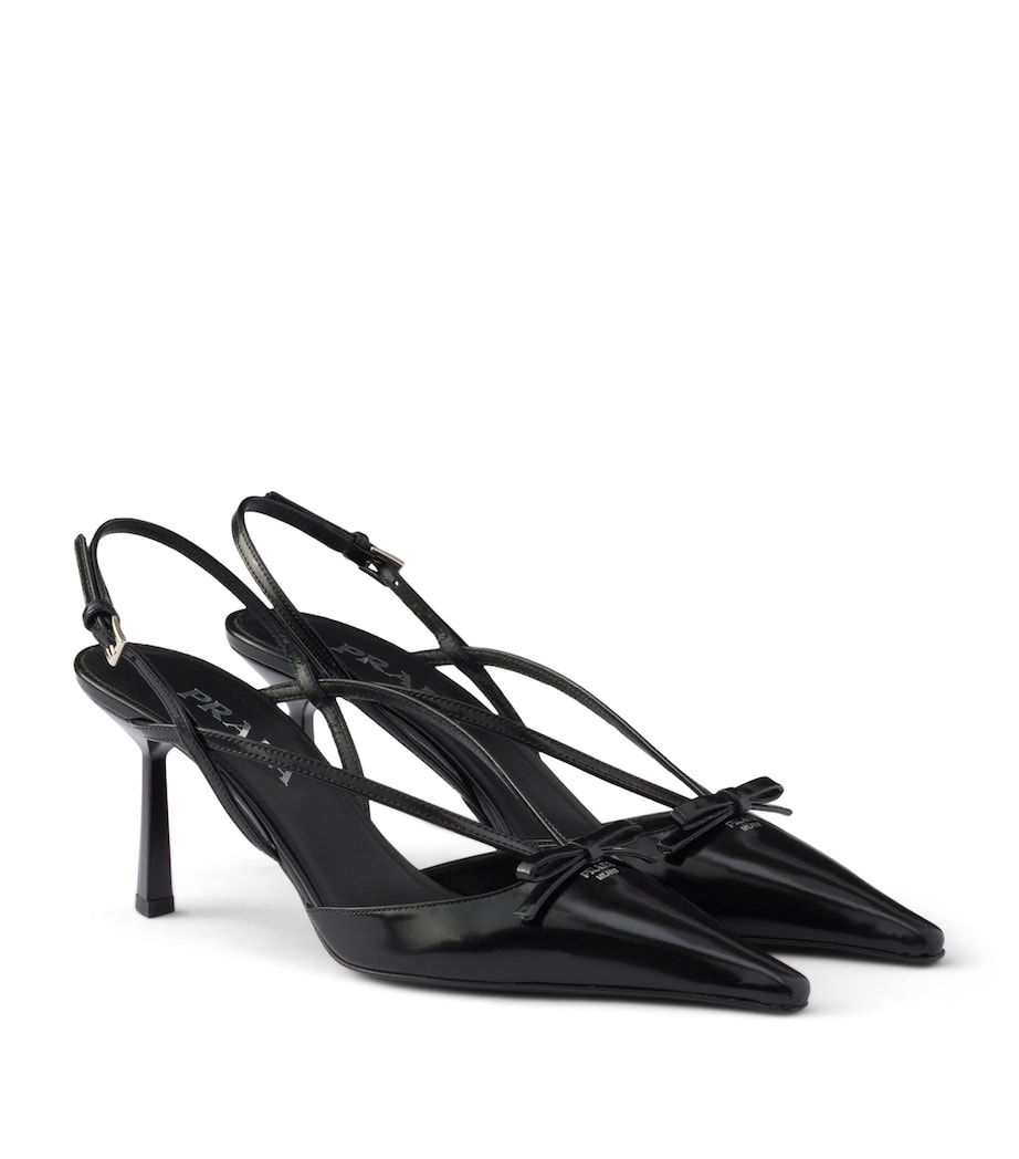 Prada Brushed Leather Slingback Pumps 75 Black Image 1