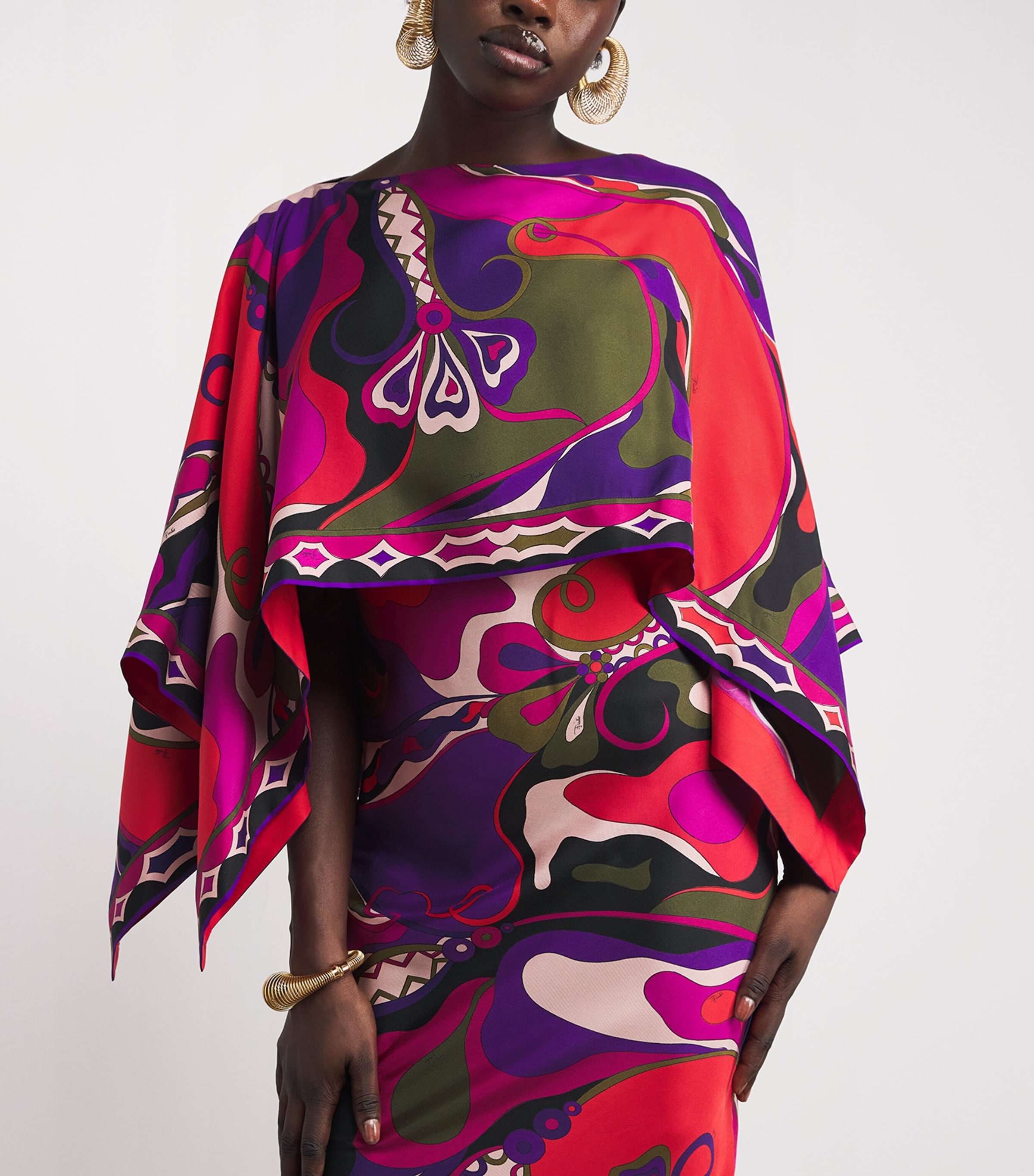Silk Cape-Detail Maxi Dress 017/MULTICOLOR Image 4