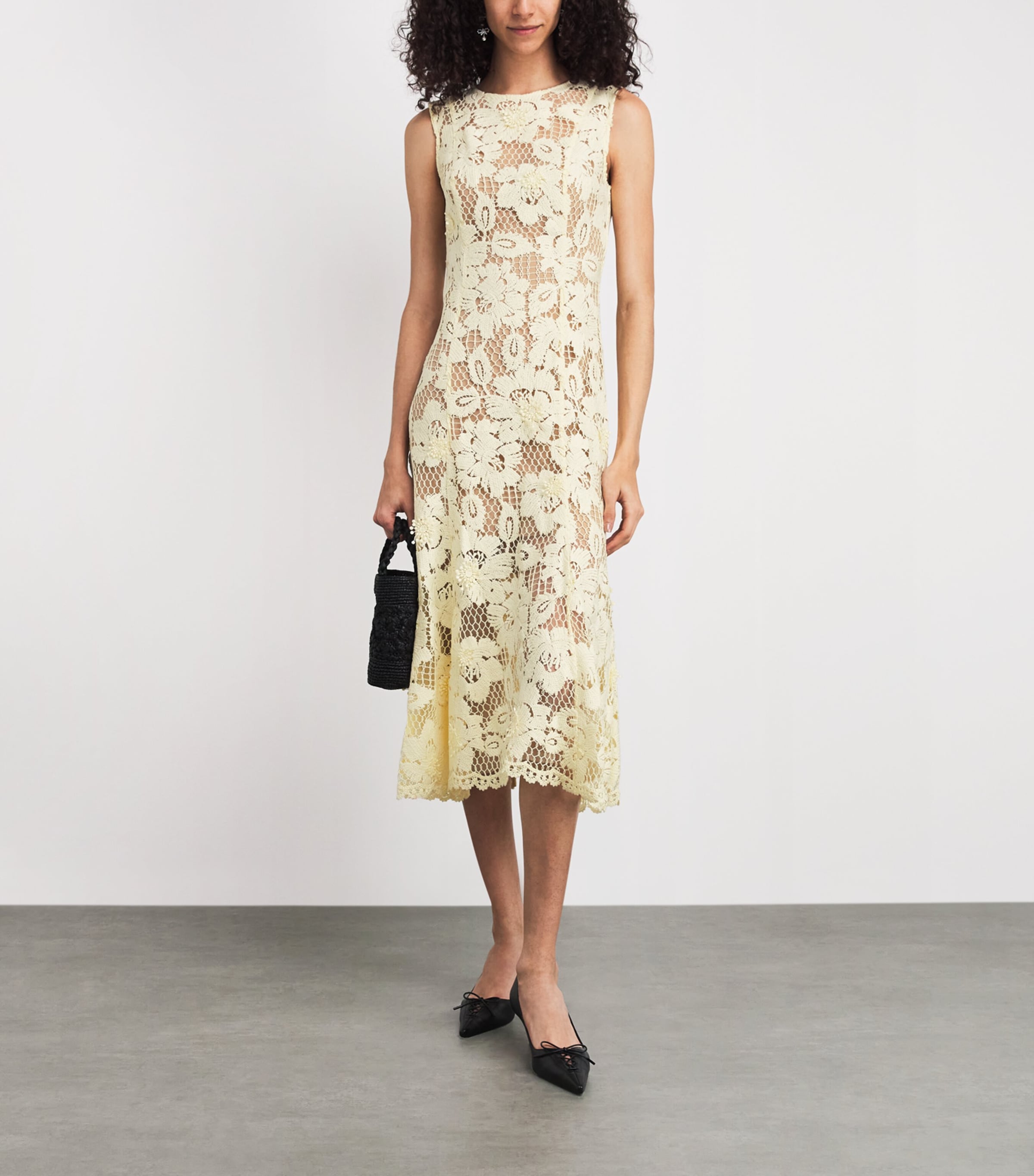 Self-Portrait Womens Crochet Lace Midi Dress Yellow Image 2