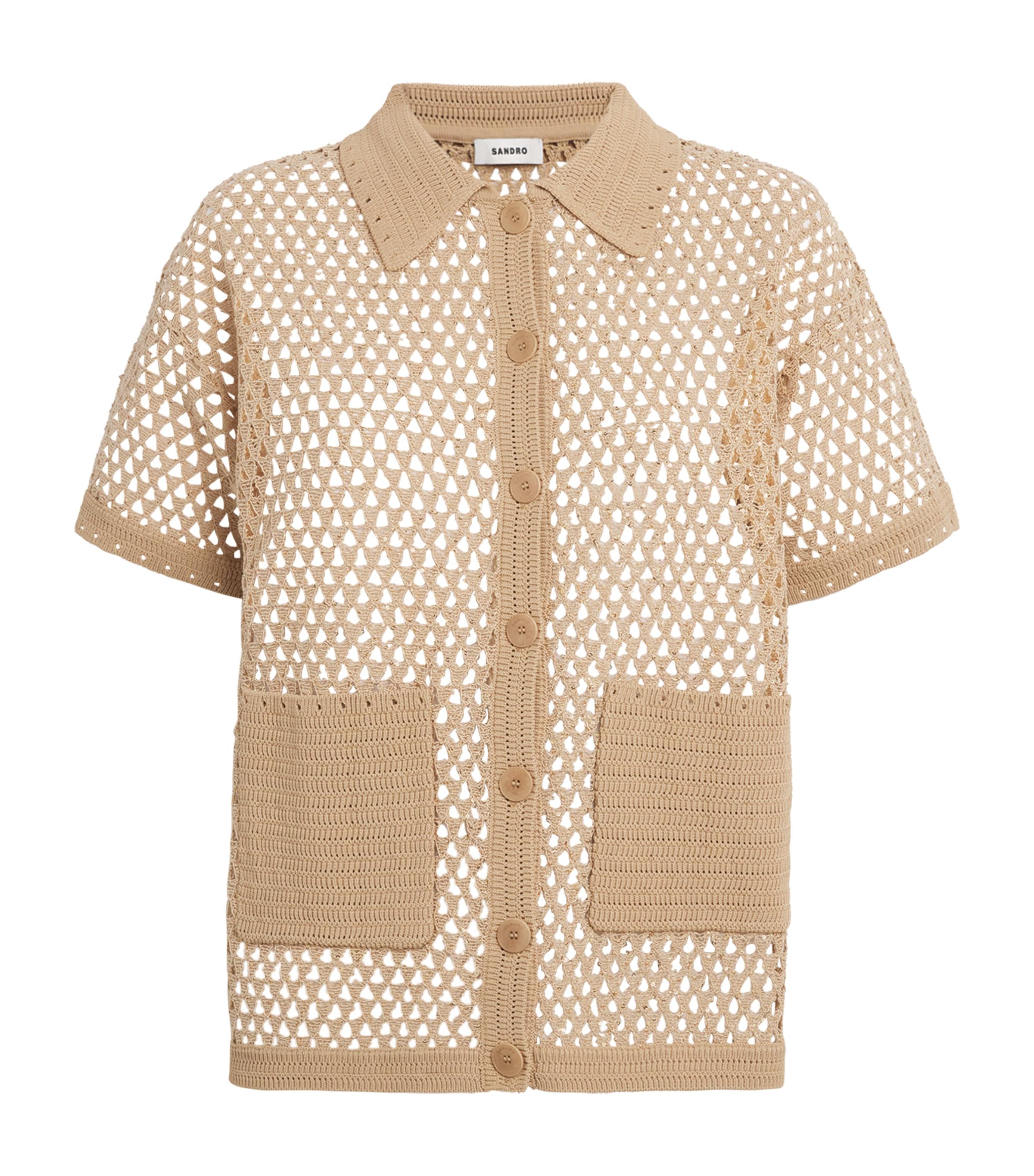 Sandro Open-knit Shirt In Beige