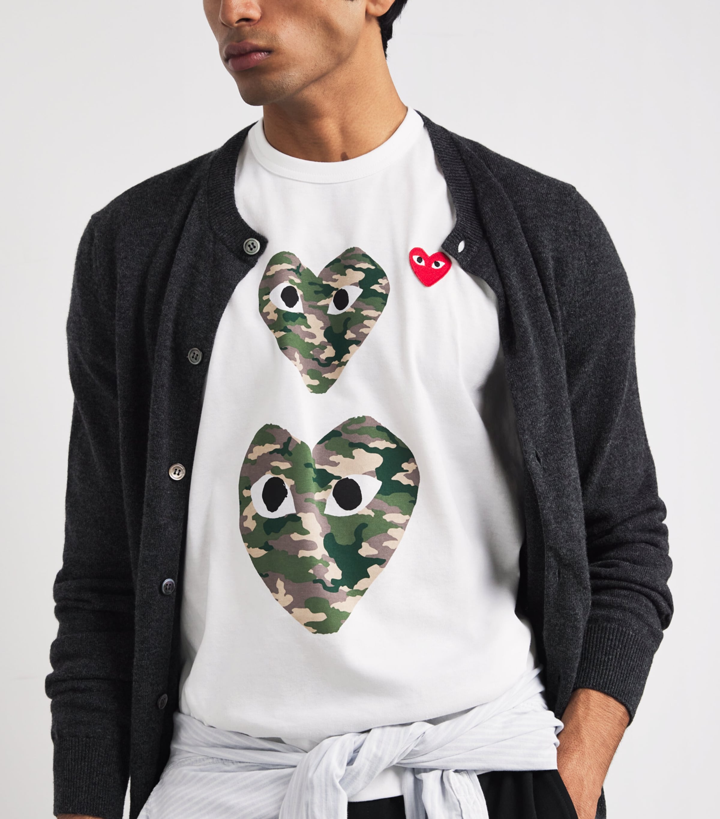 Comme Des Garçons Play Mens Camouflage Double Heart T-Shirt White Image 6