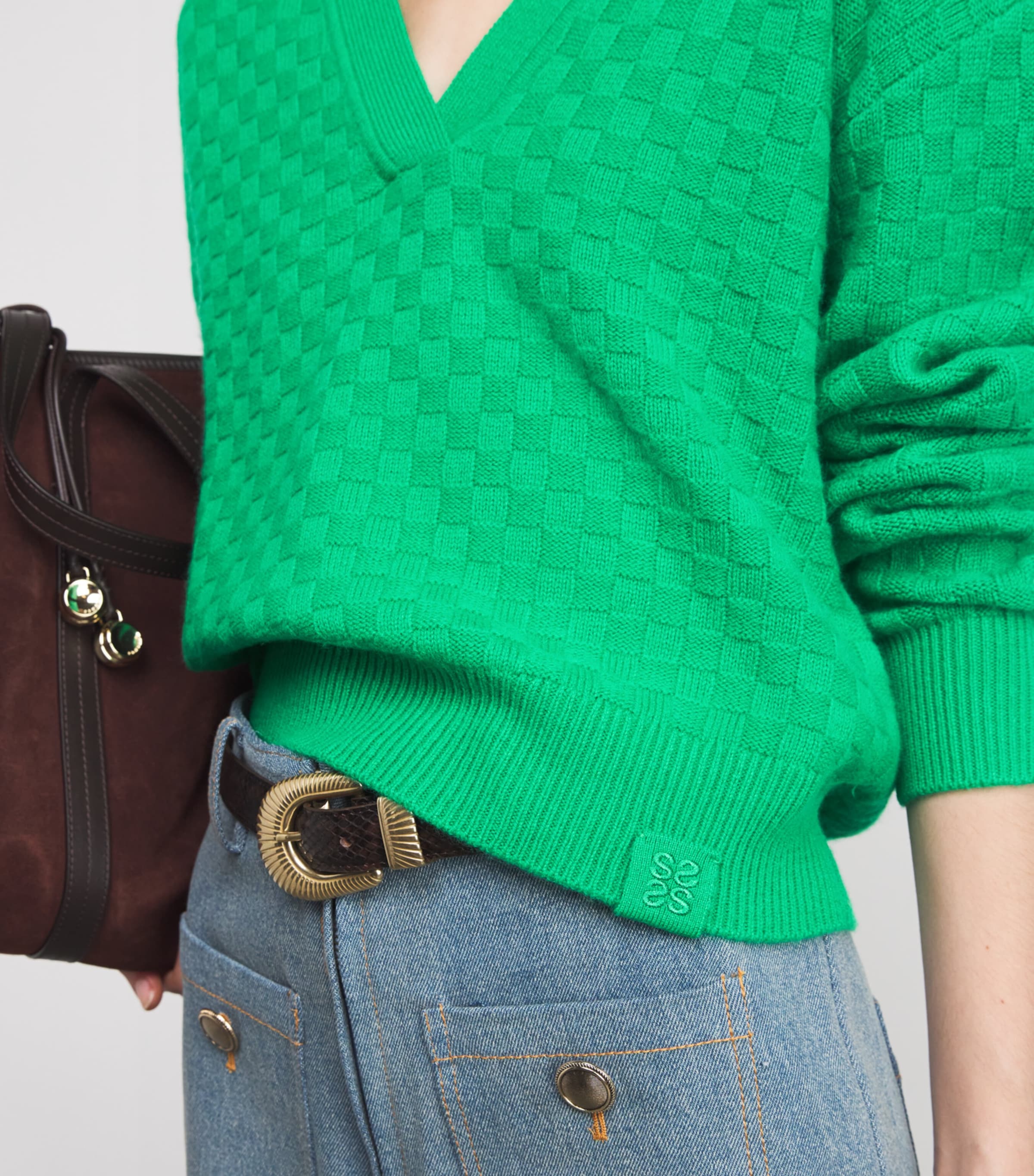 Wool-Cashmere V-Neck Sweater GREEN Image 6