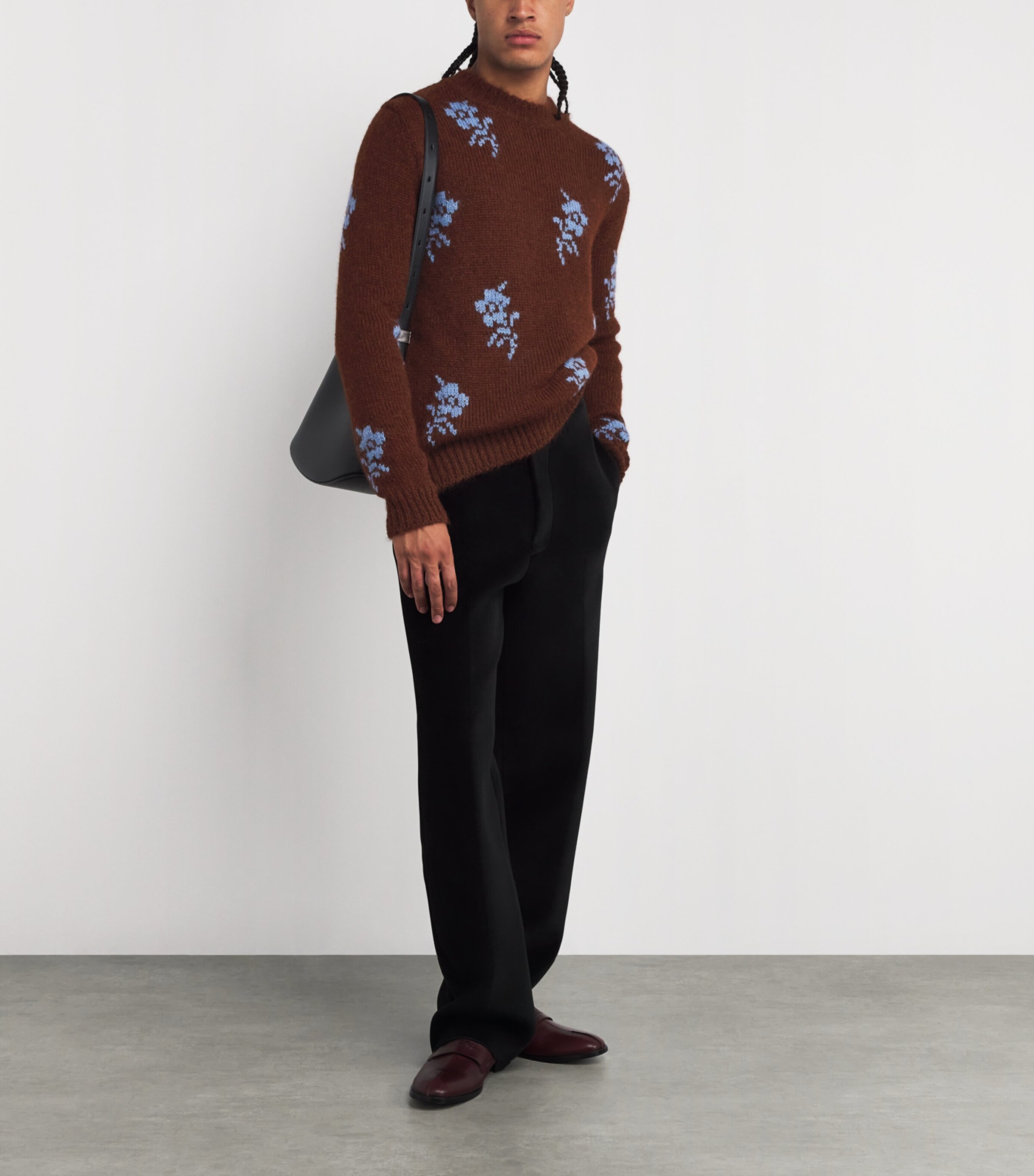 Jil Sander Mens Alpaca-Blend Intarsia Floral Sweater Shore Image 2