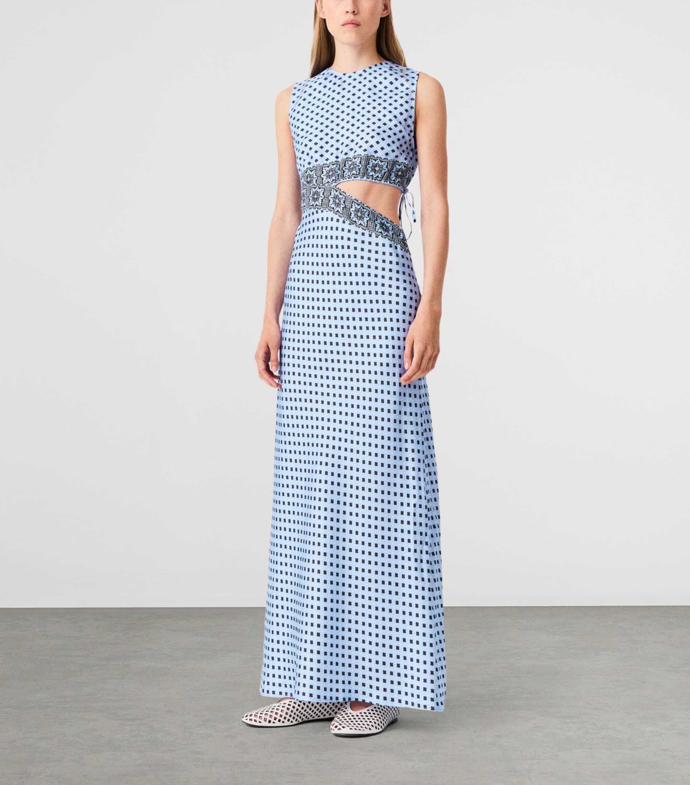 Maje Womens Silk Cut-Out Maxi Dress Light Blue Image 2