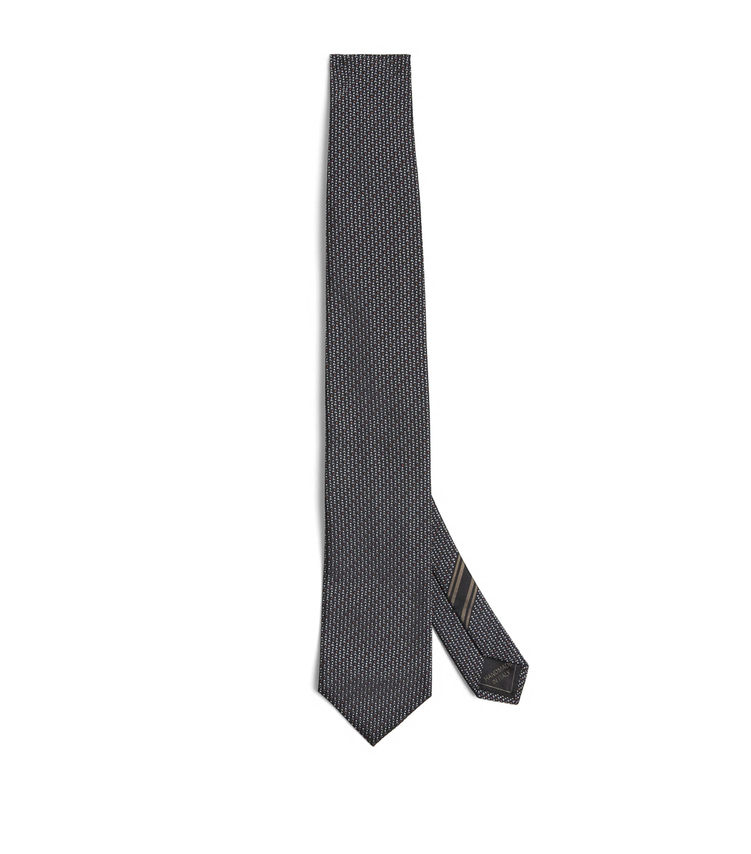 Brioni Silk Patterned Tie In Black