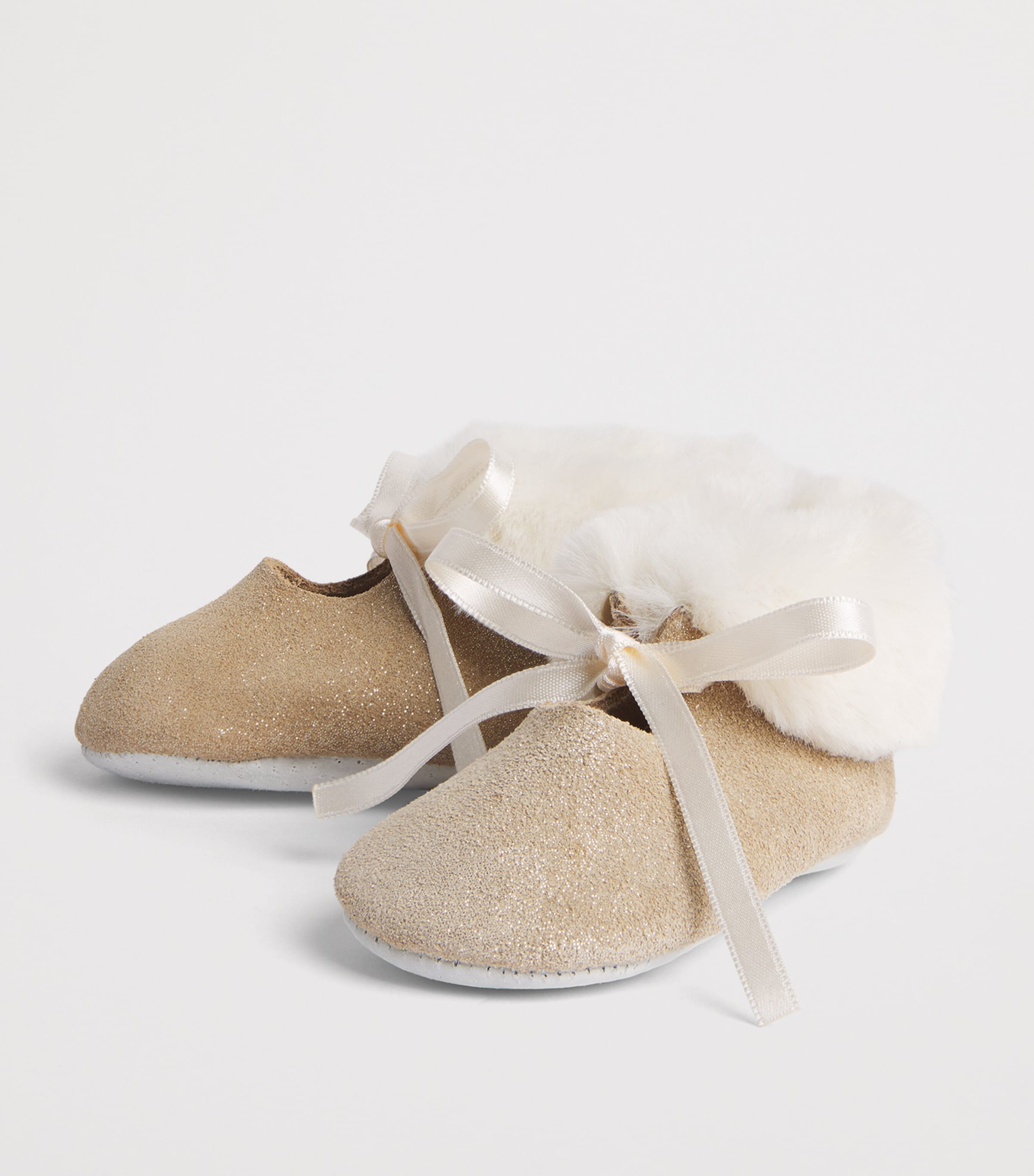 Tartine et Chocolat Suede Fleece-Trim Flats Or Image 2