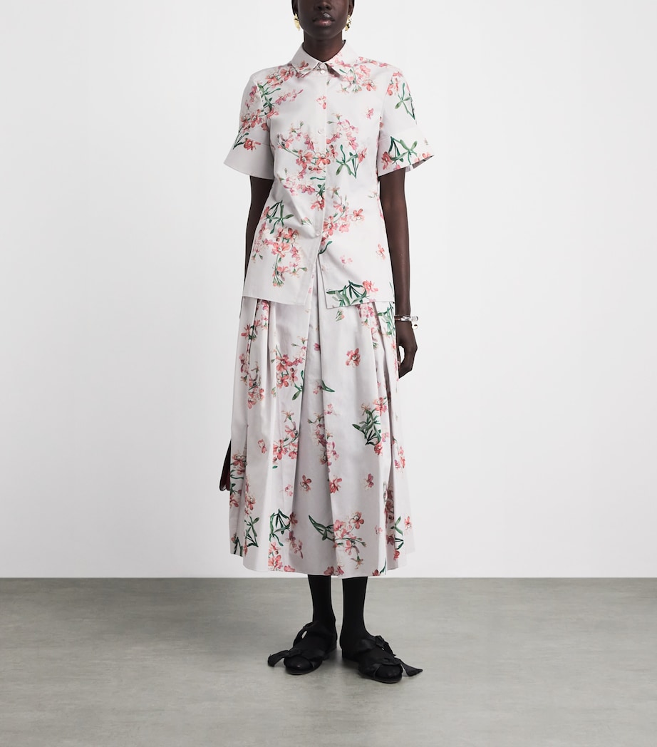 Erdem Womens Cotton Floral Pleated Midi Skirt Paintd Orchd Ptl Pnk Image 2