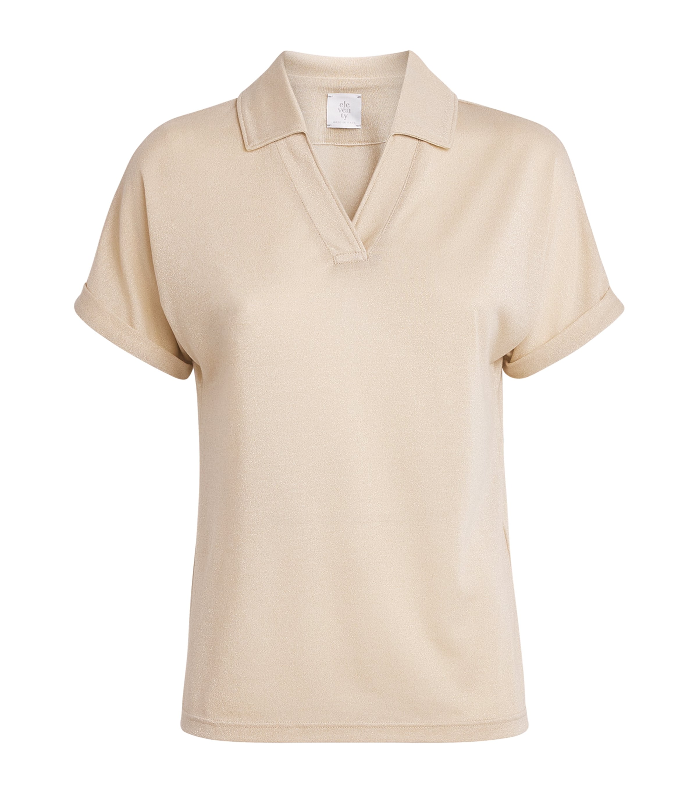 Eleventy Womens Metallic-Thread Polo Shirt Sabbia Image 1