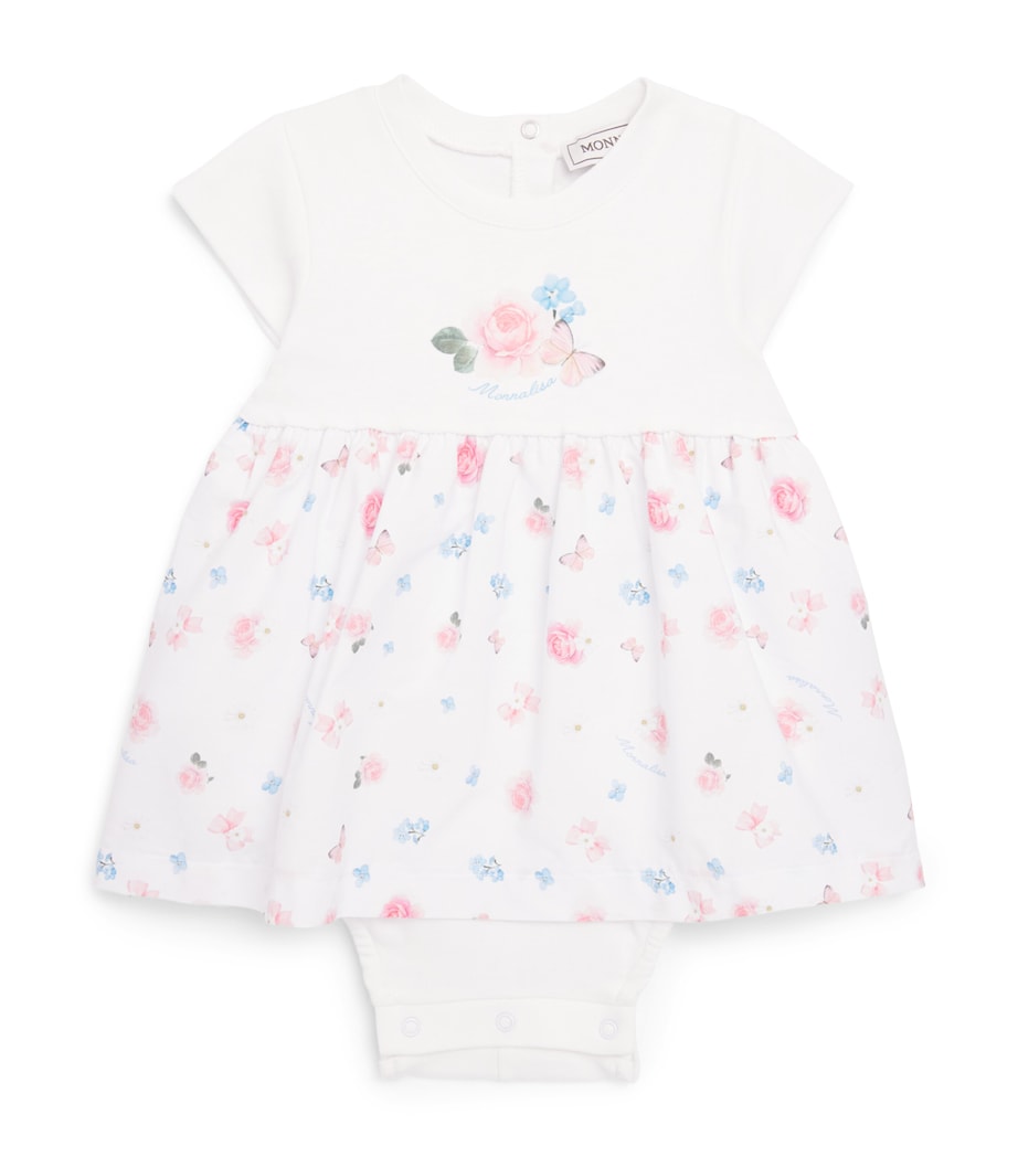 Monnalisa Cotton Floral Print Dress with Bloomers (1-9 Months) Optical White Image 1
