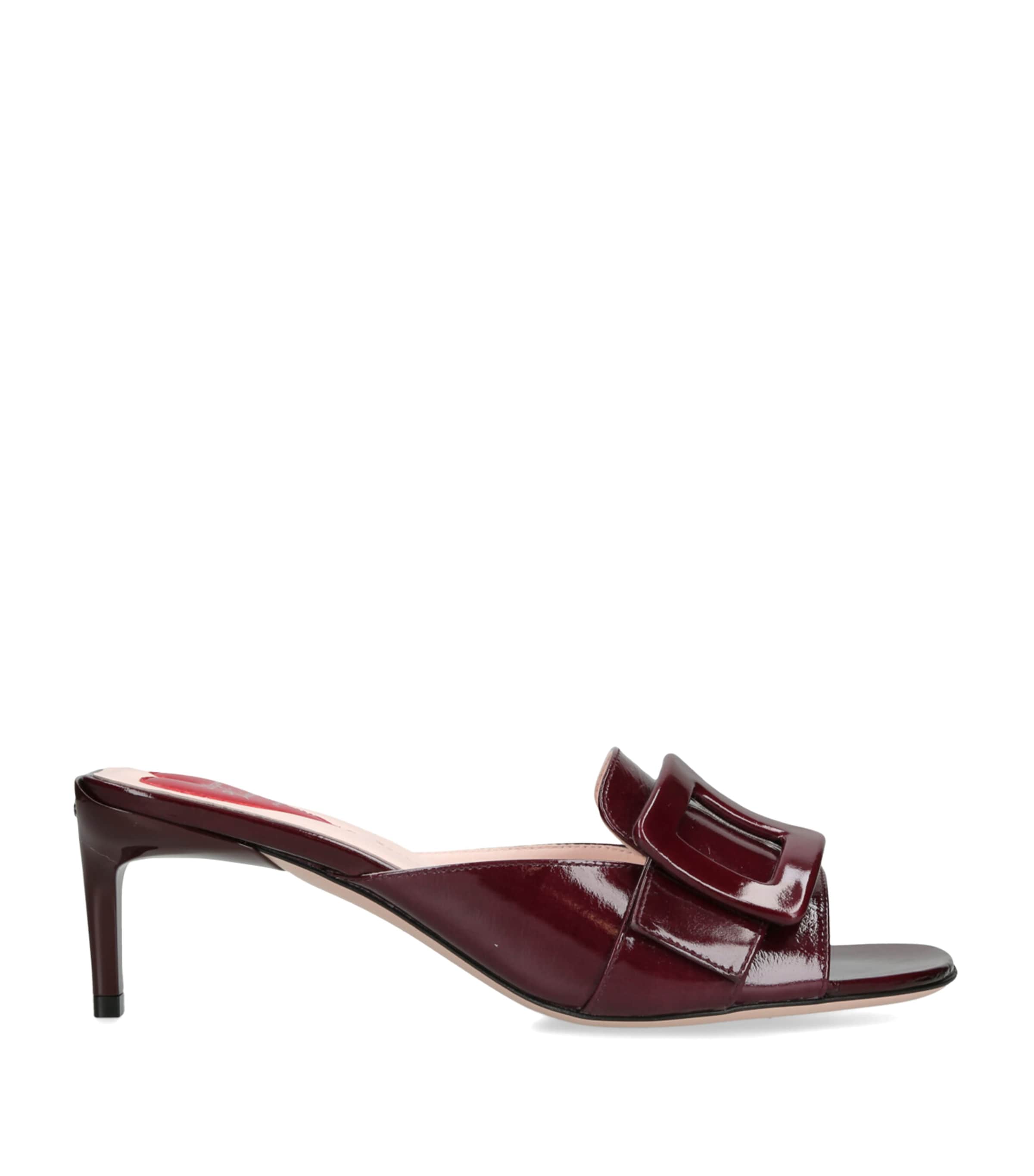 Roger Vivier Patent Leather Buckle Mule Sandals In Burgundy