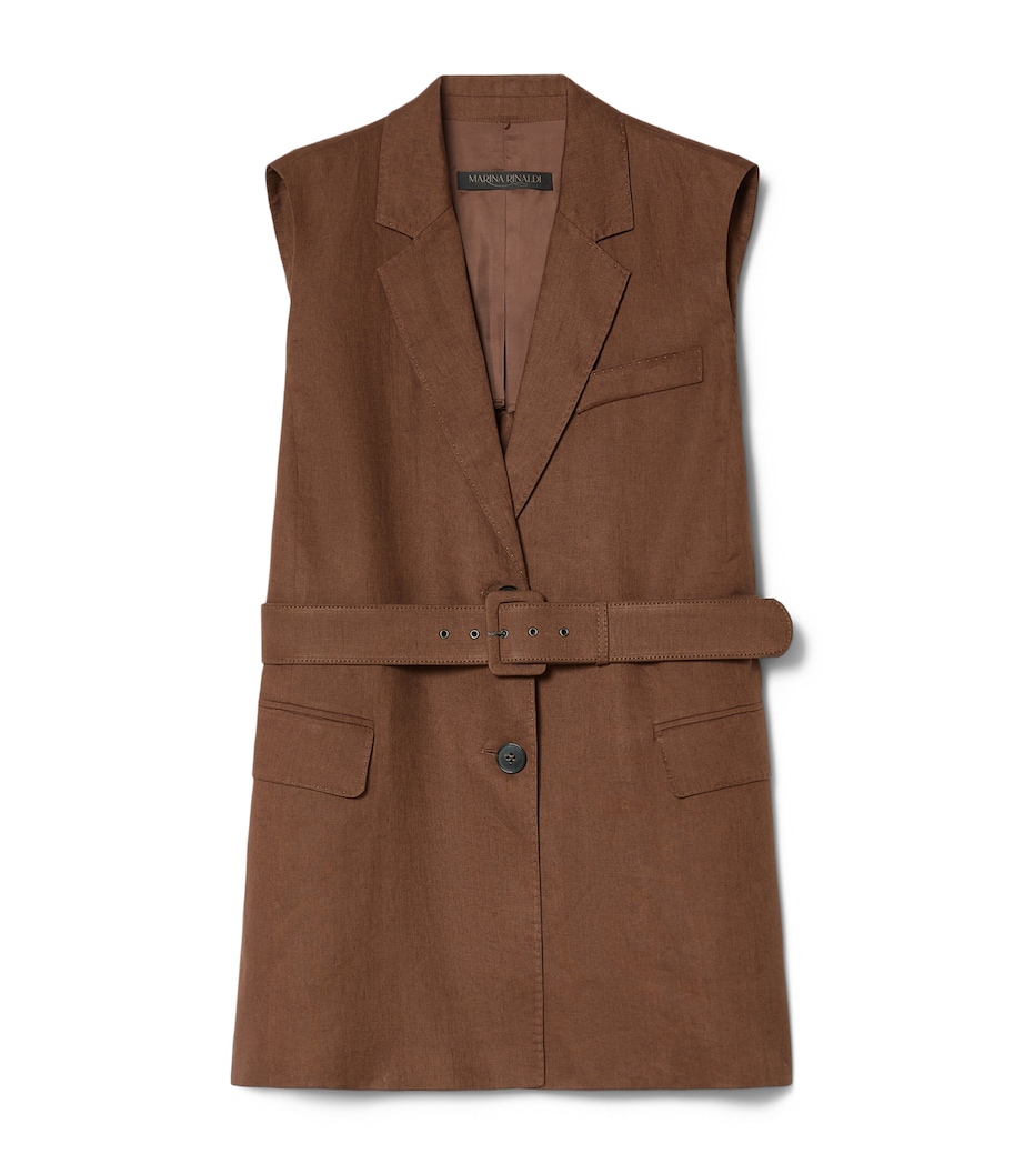 Marina Rinaldi Womens Linen Canvas Belted Waistcoat Cocoa Image 1