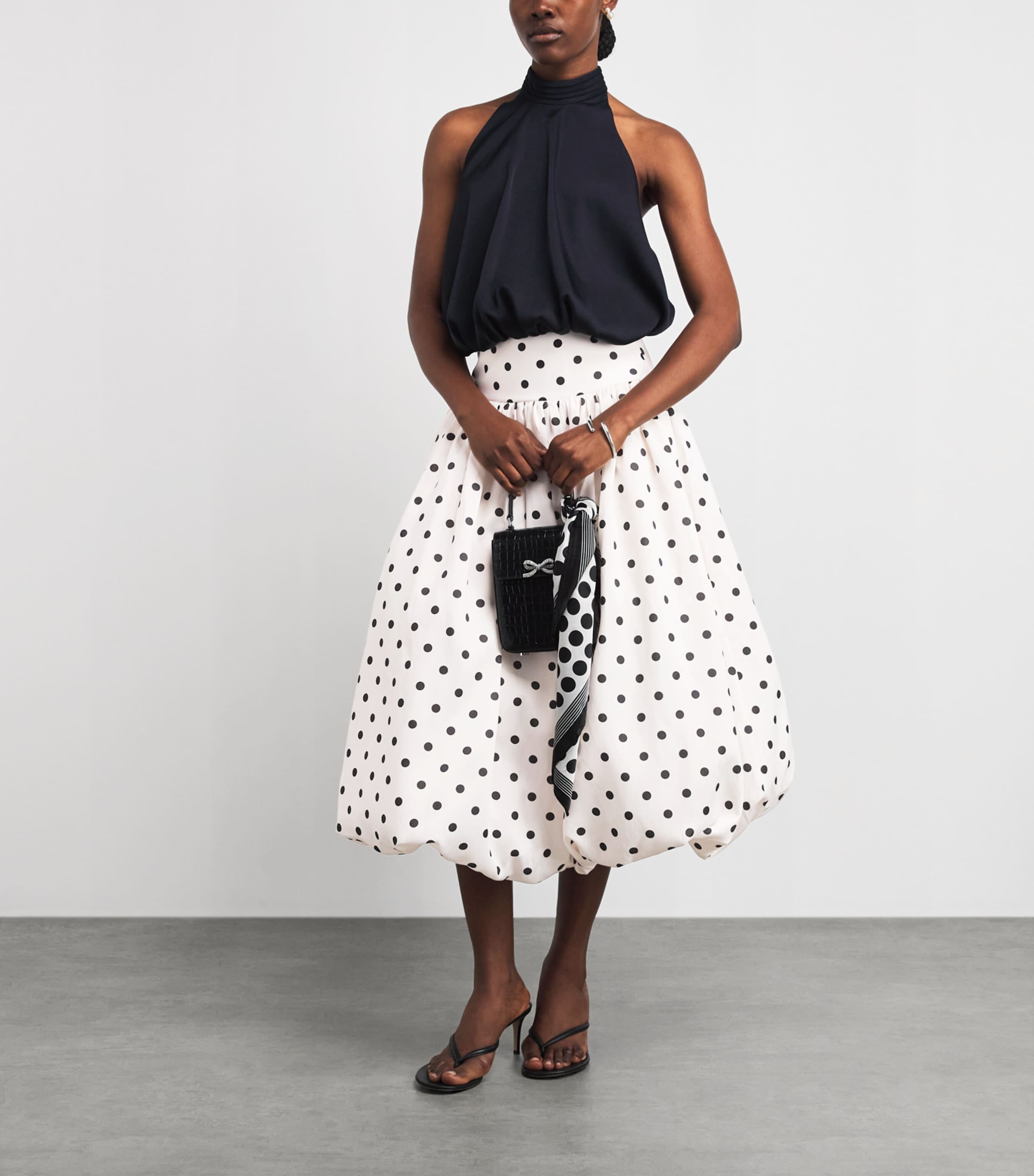 Self-Portrait Womens Taffeta Polka-Dot Midi Skirt Cream Image 2