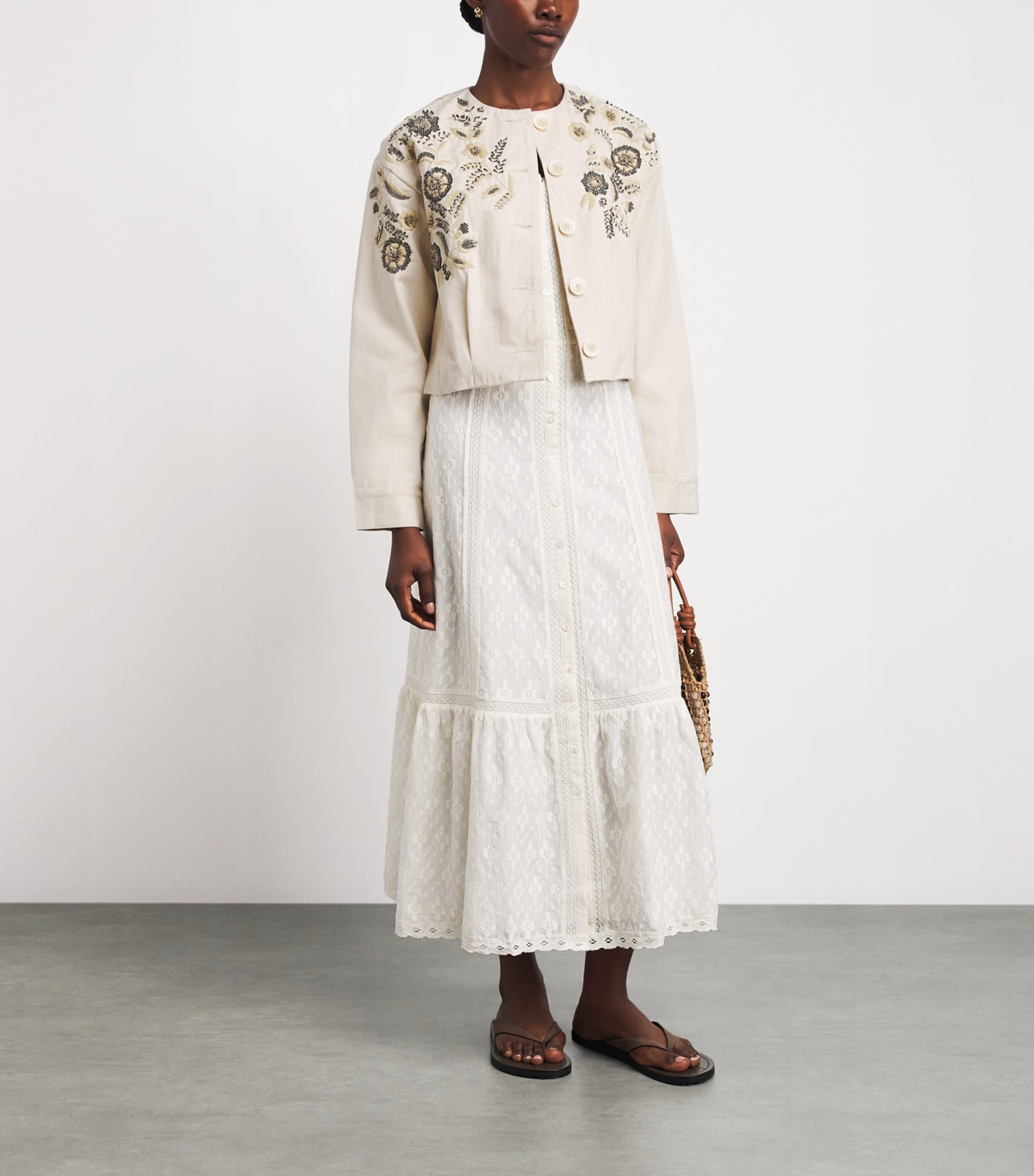 Veronica Beard Womens Embroidered Emeren Jacket Ecru Image 2