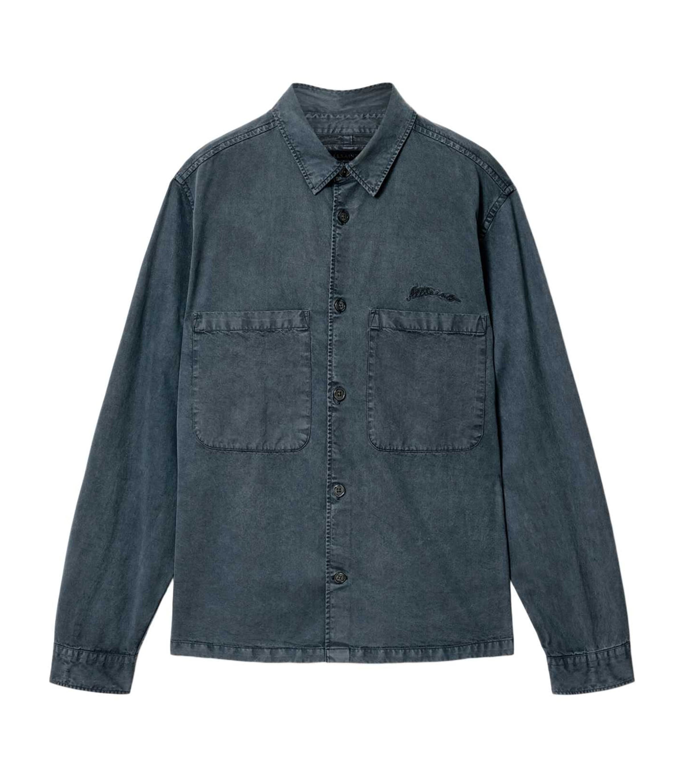 AllSaints Mens Organic Cotton-Blend Rohdi Overshirt Dark Steel Blue Image 1