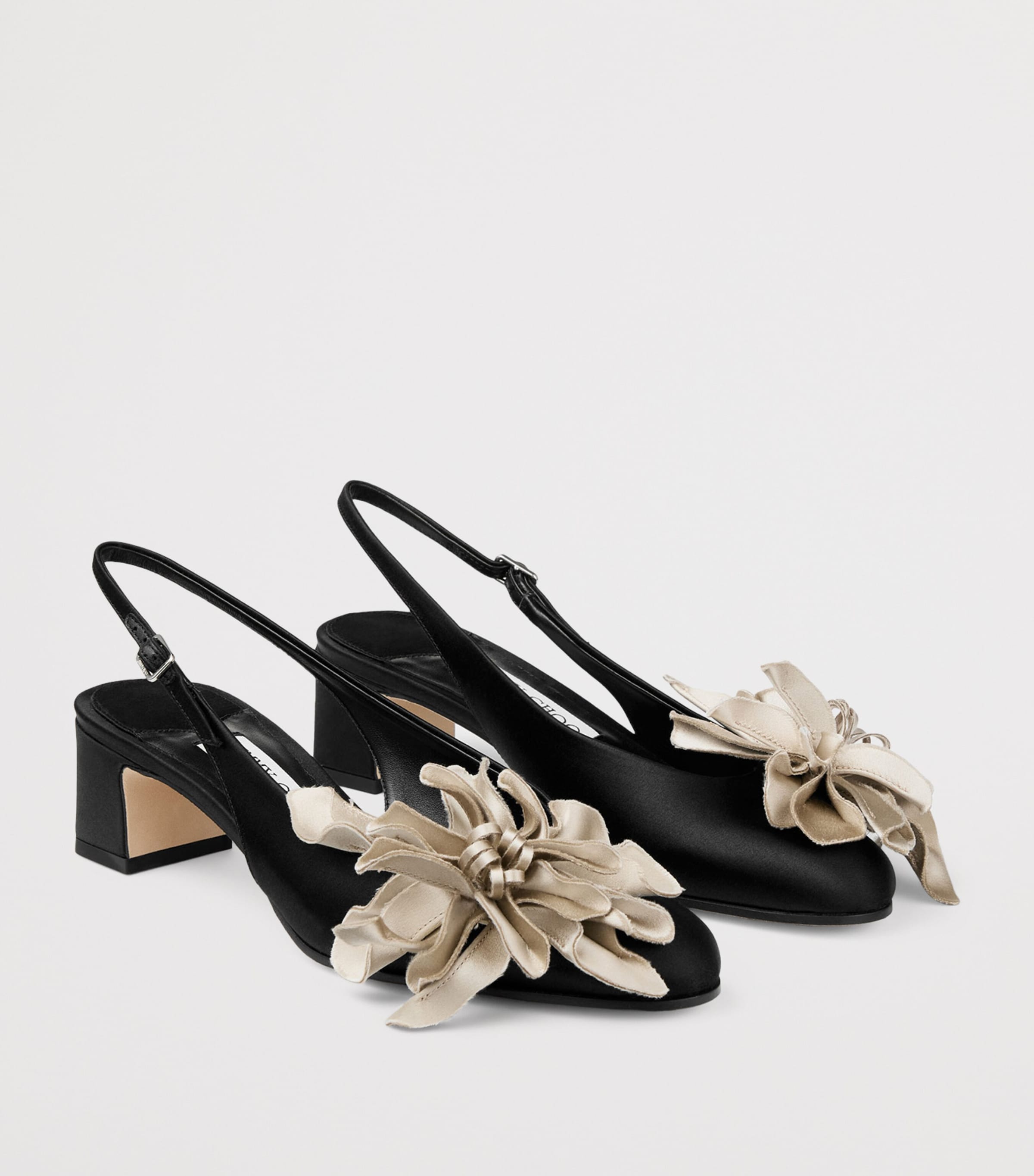 Jimmy Choo Eyla 45 Floral-Appliqué Slingback Pumps Black/bone Image 2