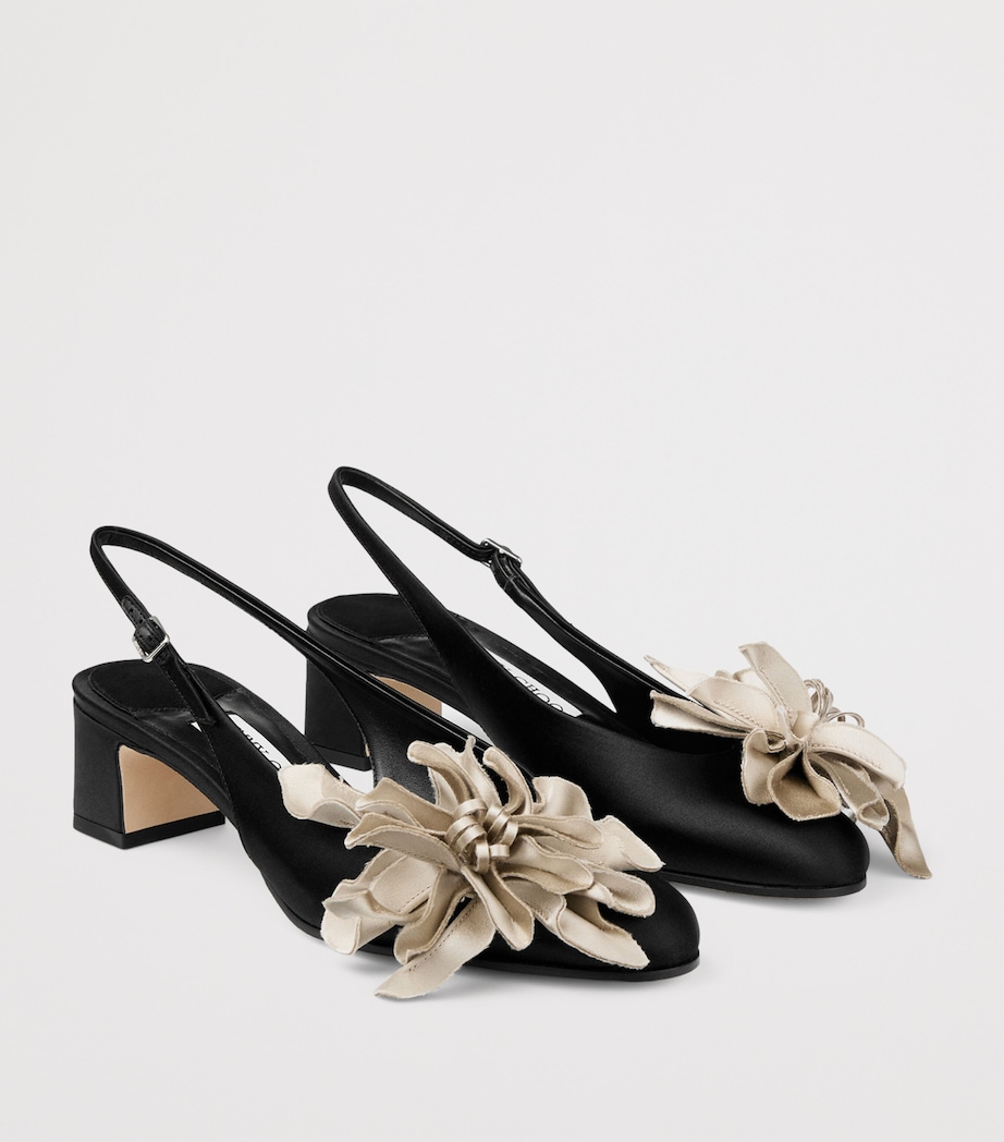 Jimmy Choo Eyla 45 Floral-Appliqué Slingback Pumps Black/bone Image 2