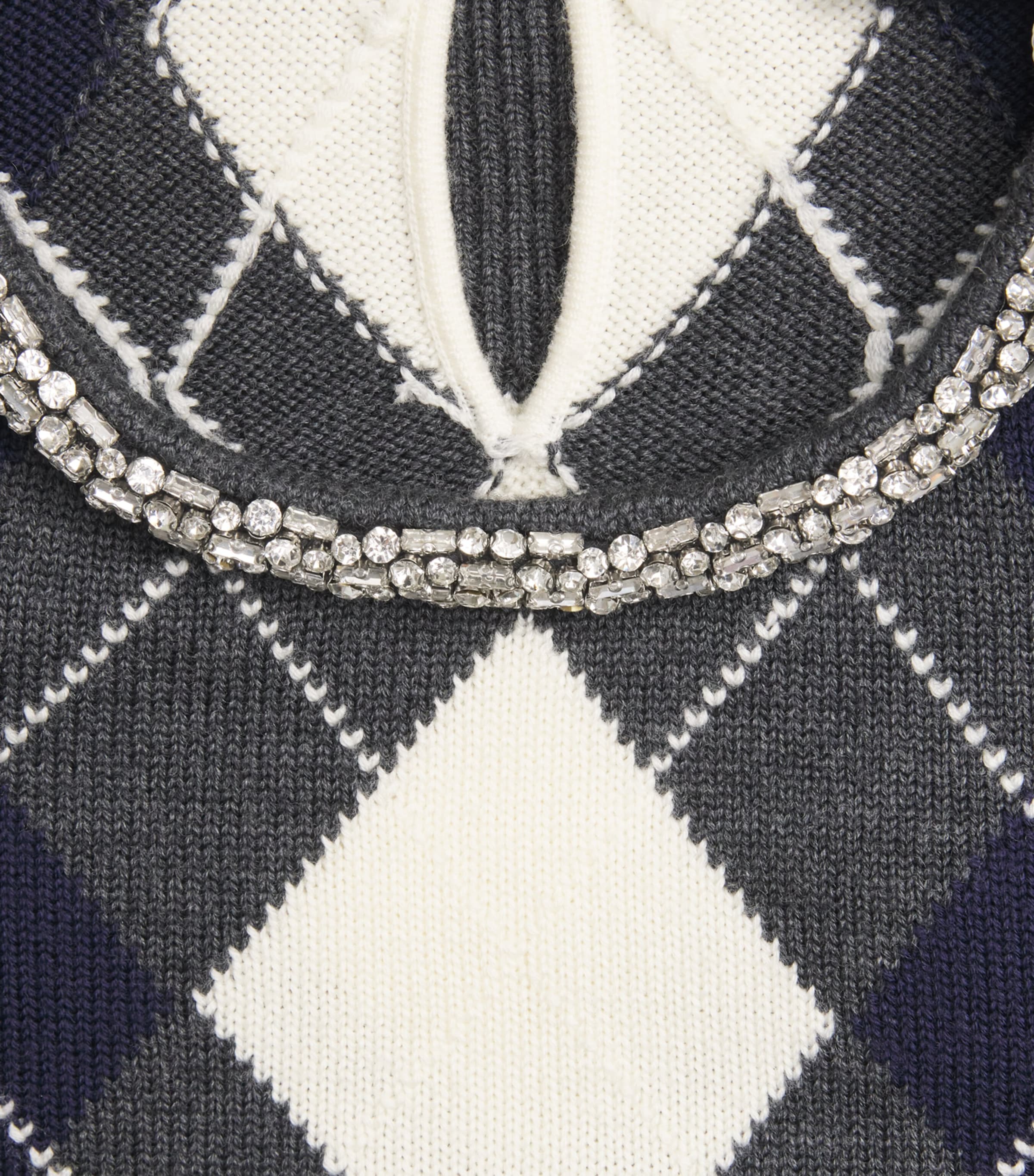 Wool Embellished Argyle Sweater GREY Image 5