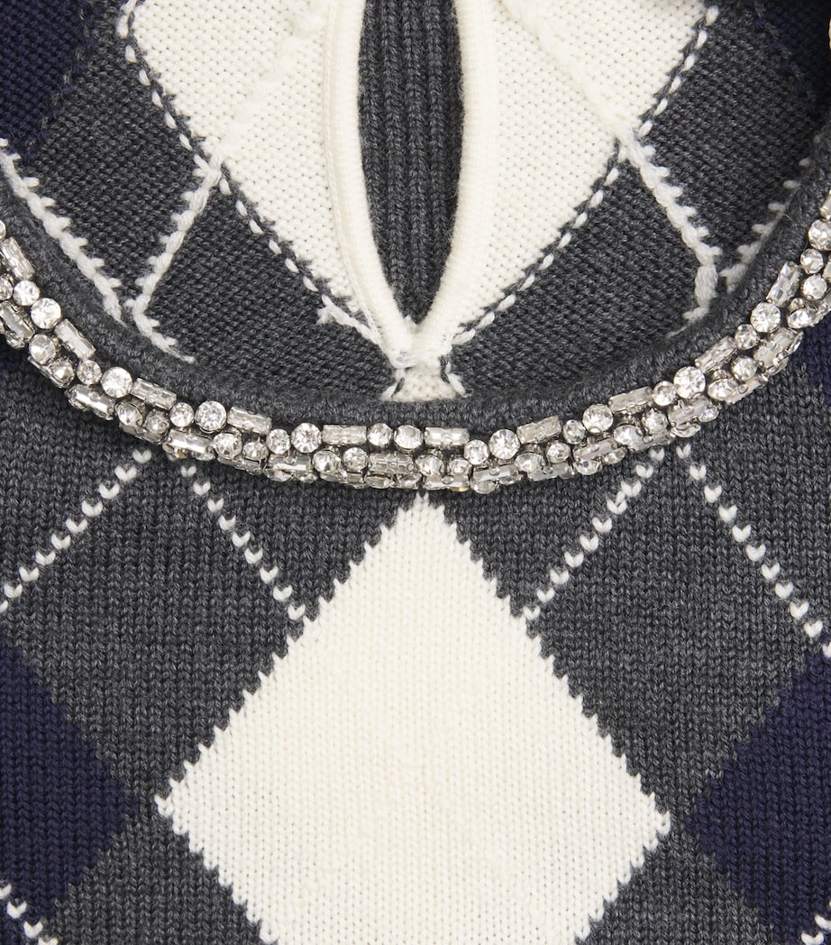 Wool Embellished Argyle Sweater GREY Image 5