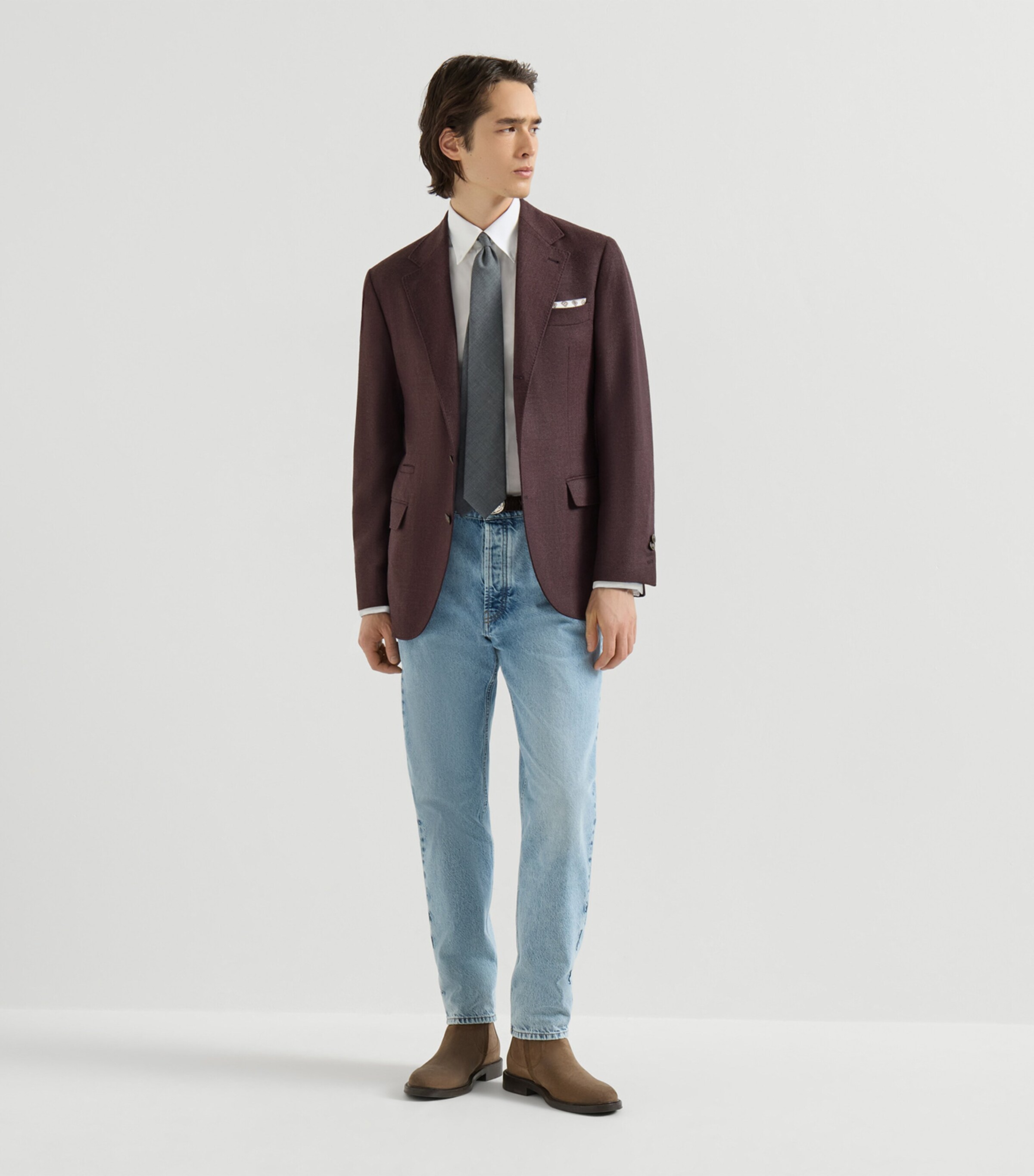 Brunello Cucinelli Mens Mouliné Virgin Wool Twill Deconstructed Blazer Image 2