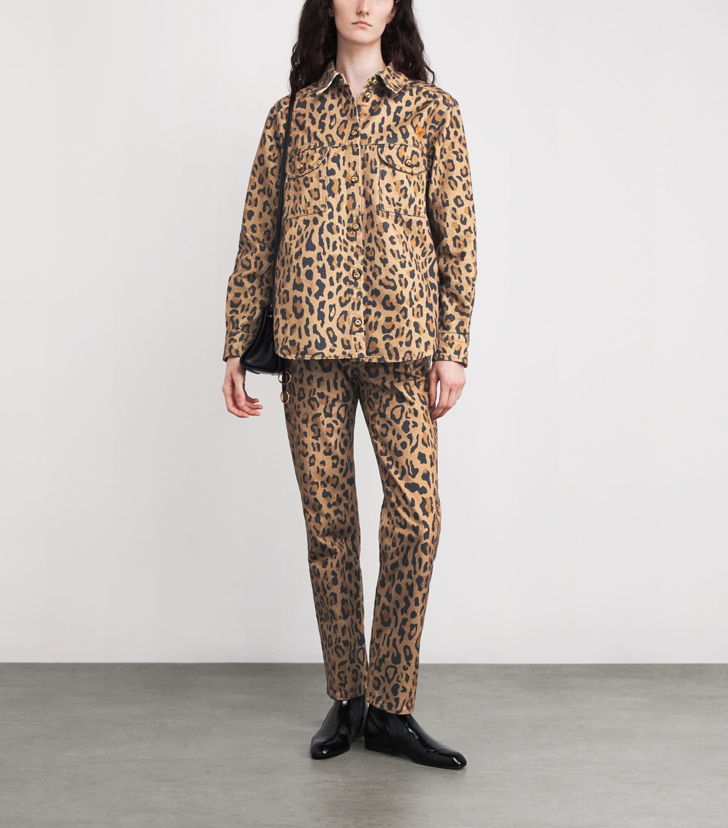 Blazé Milano Womens Denim Leopard-Print Shirt Camel Image 2