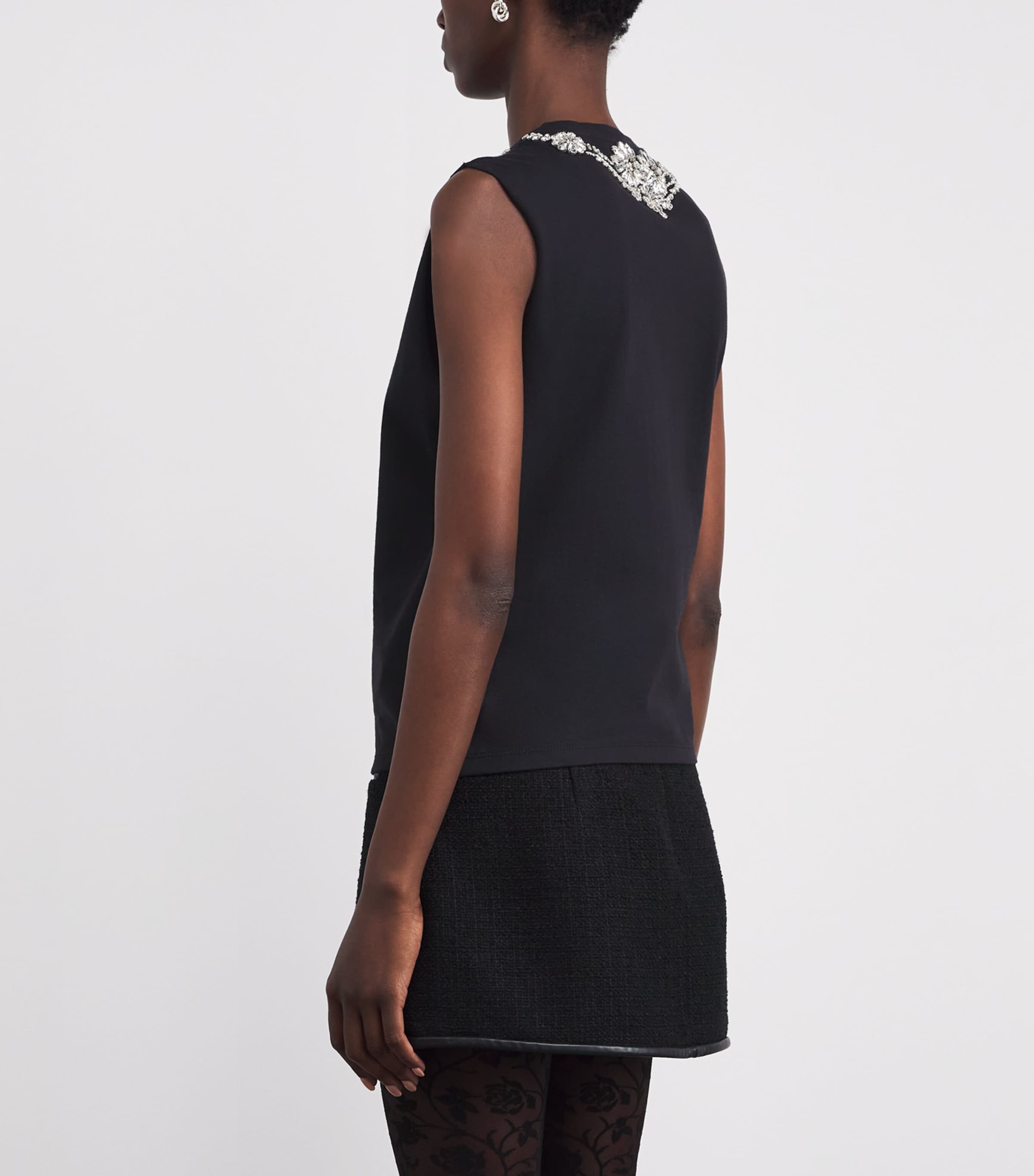 Cotton Embellished Dede Tank Top A001 BLACK/SILVER Image 4