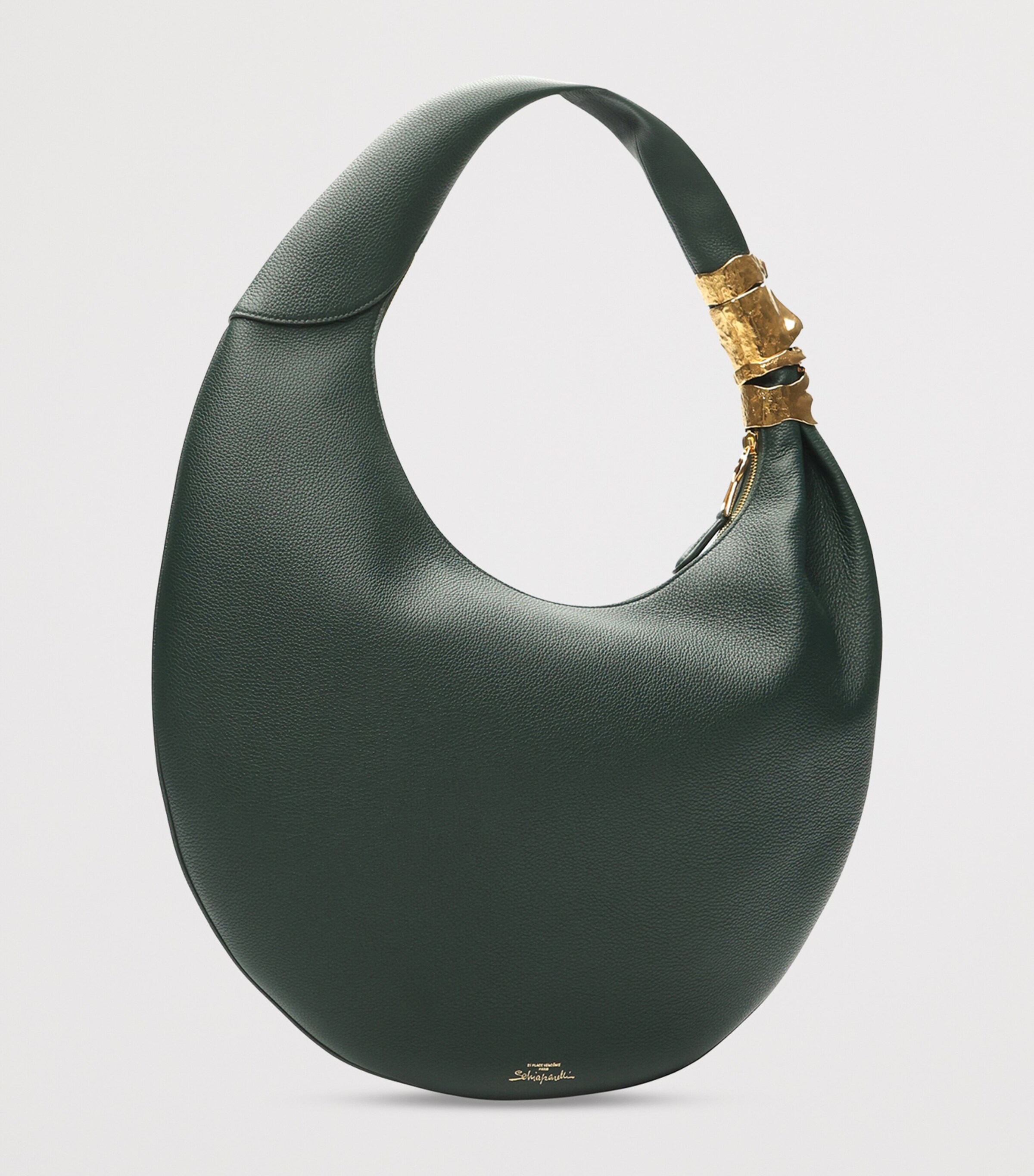 Schiaparelli Large Leather Soufflé Shoulder Bag Dark Green Image 7