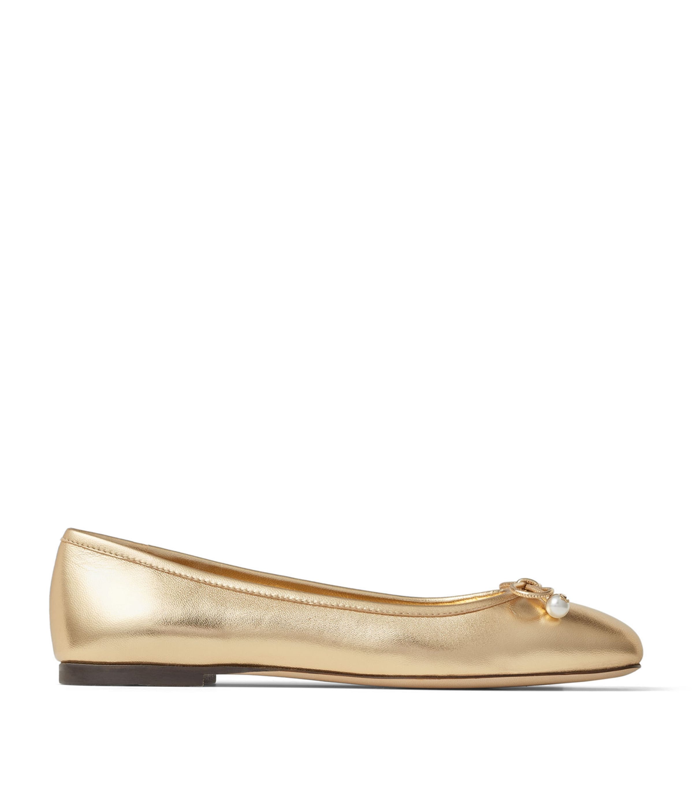 Jimmy Choo Elme Lambskin Ballet Flats In Gold