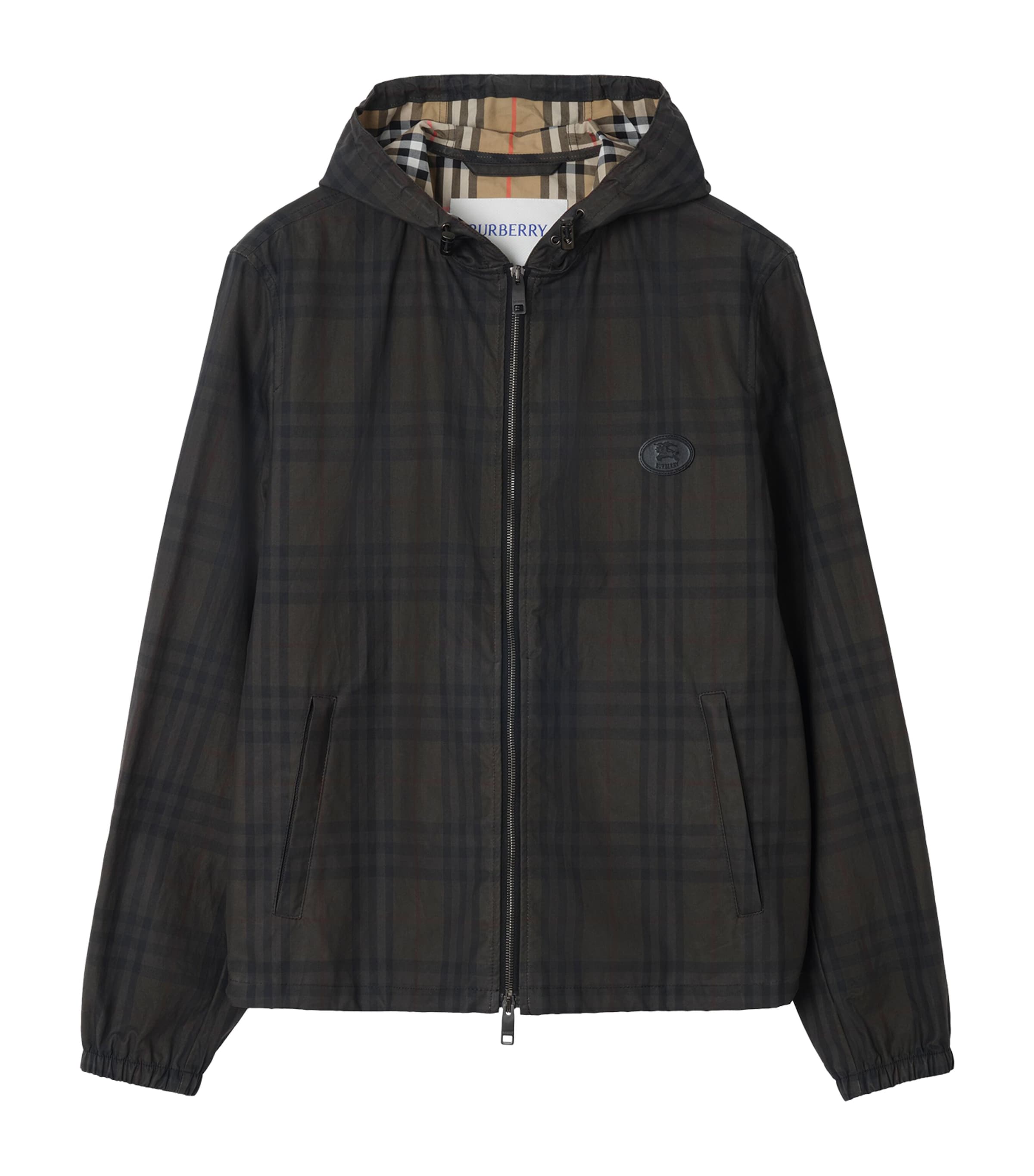 Burberry Mens Cotton Hooded Jacket Sand Ip Check Image 1