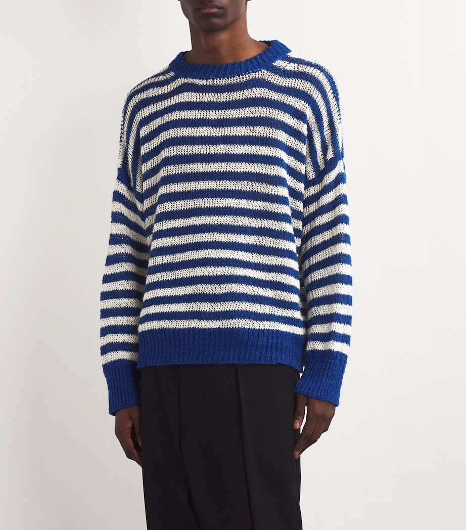 Róhe Mens Linen-Blend Striped Sweater Cobalt/cream Image 3