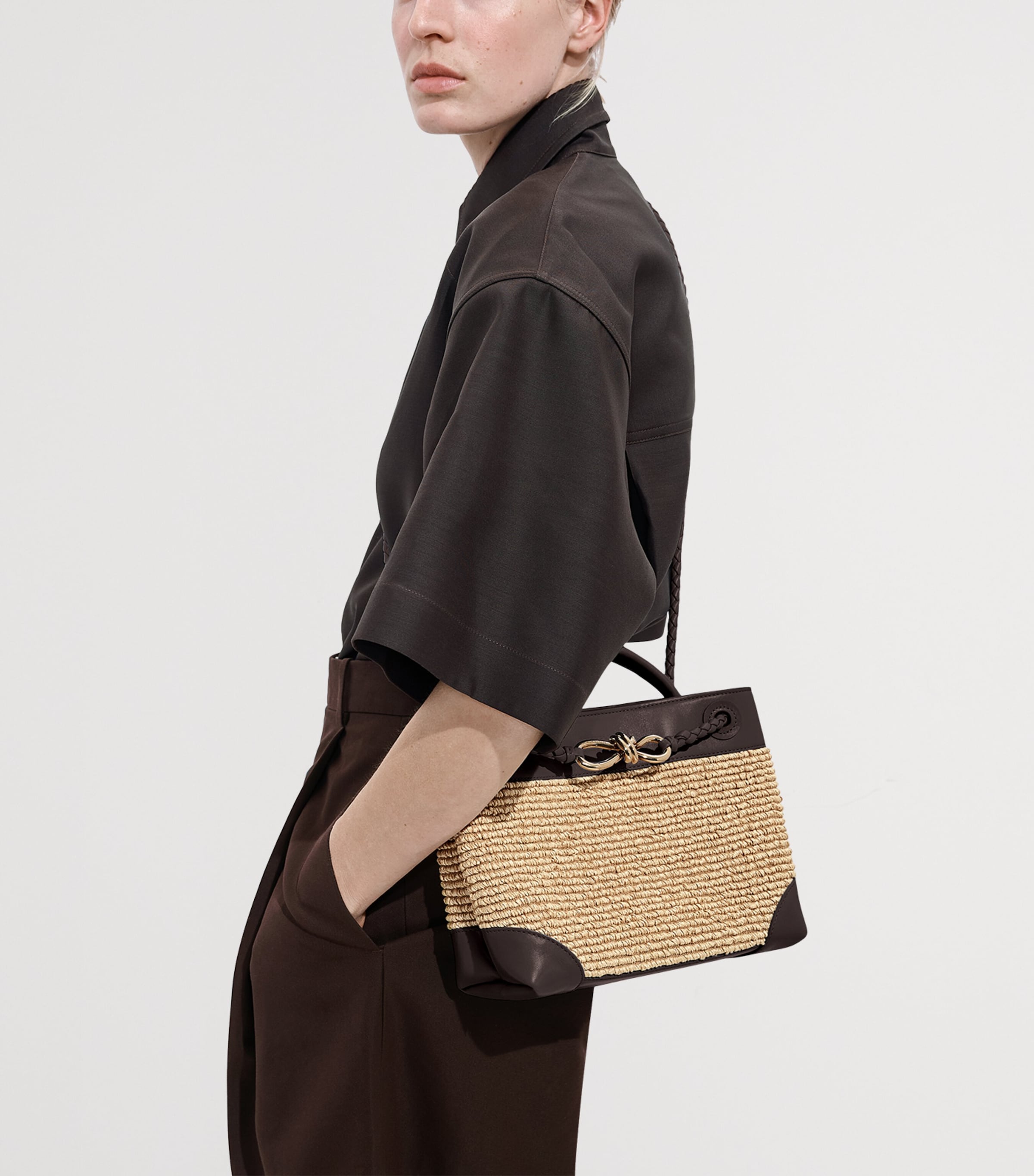 Bottega Veneta Small Raffia Andiamo Top-Handle Bag Image 2