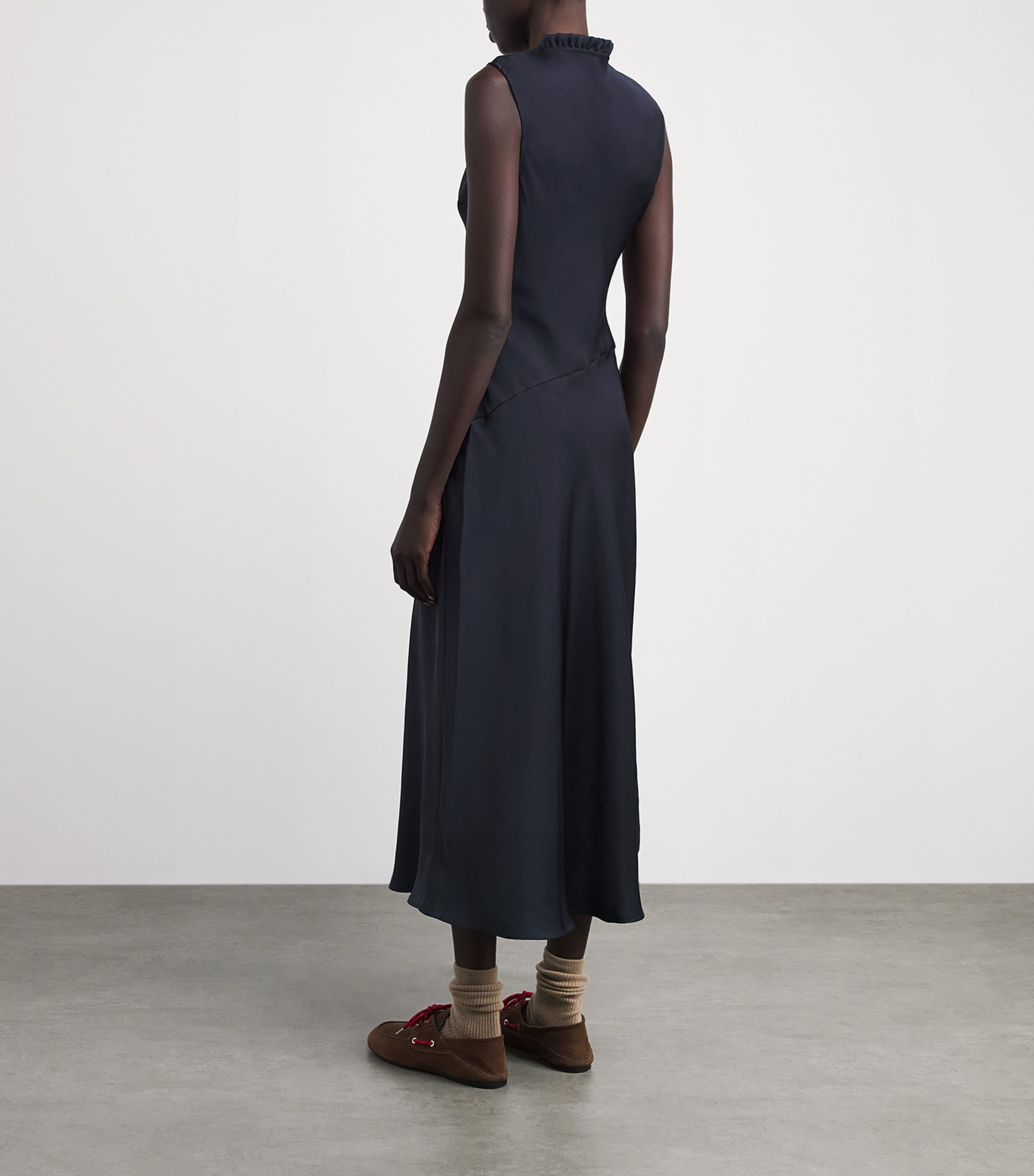 Claudie Pierlot Womens Satin Ruffle Maxi Dress Navy Image 4