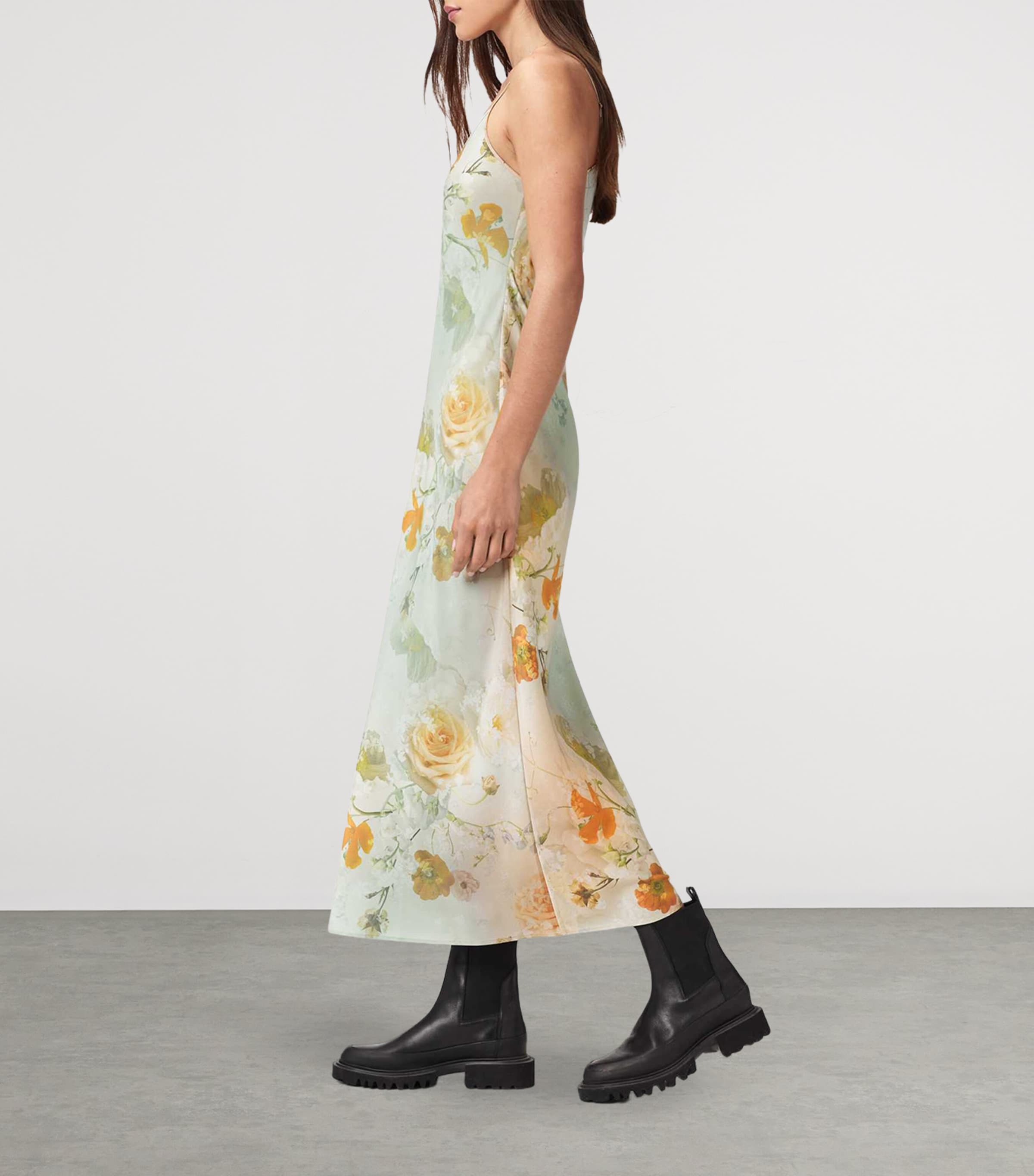 AllSaints Womens Floral Bryony Midi Dress Haze Blush Pink Image 2
