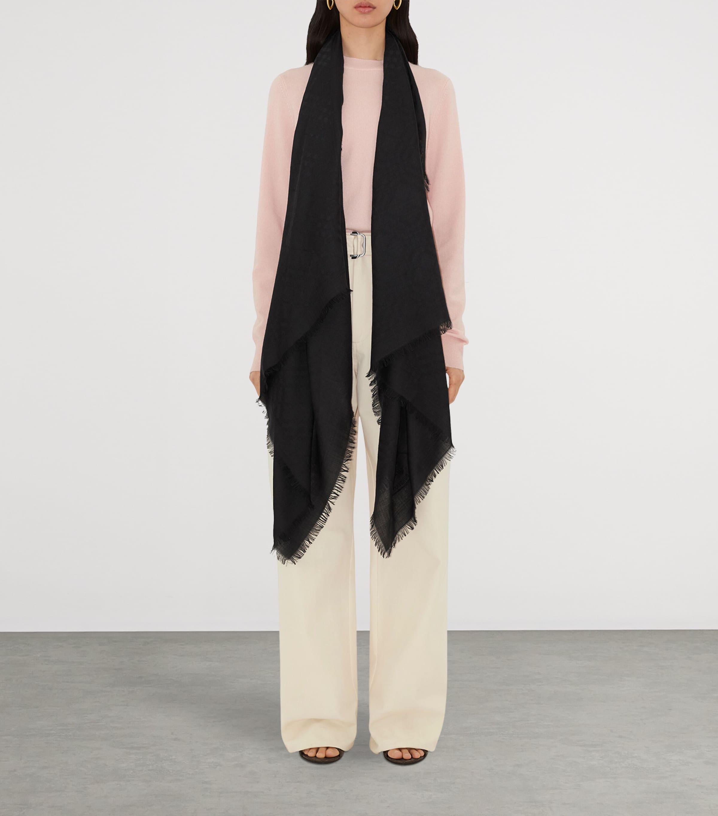 Wool-Silk Wide Check Scarf BLACK Image 4