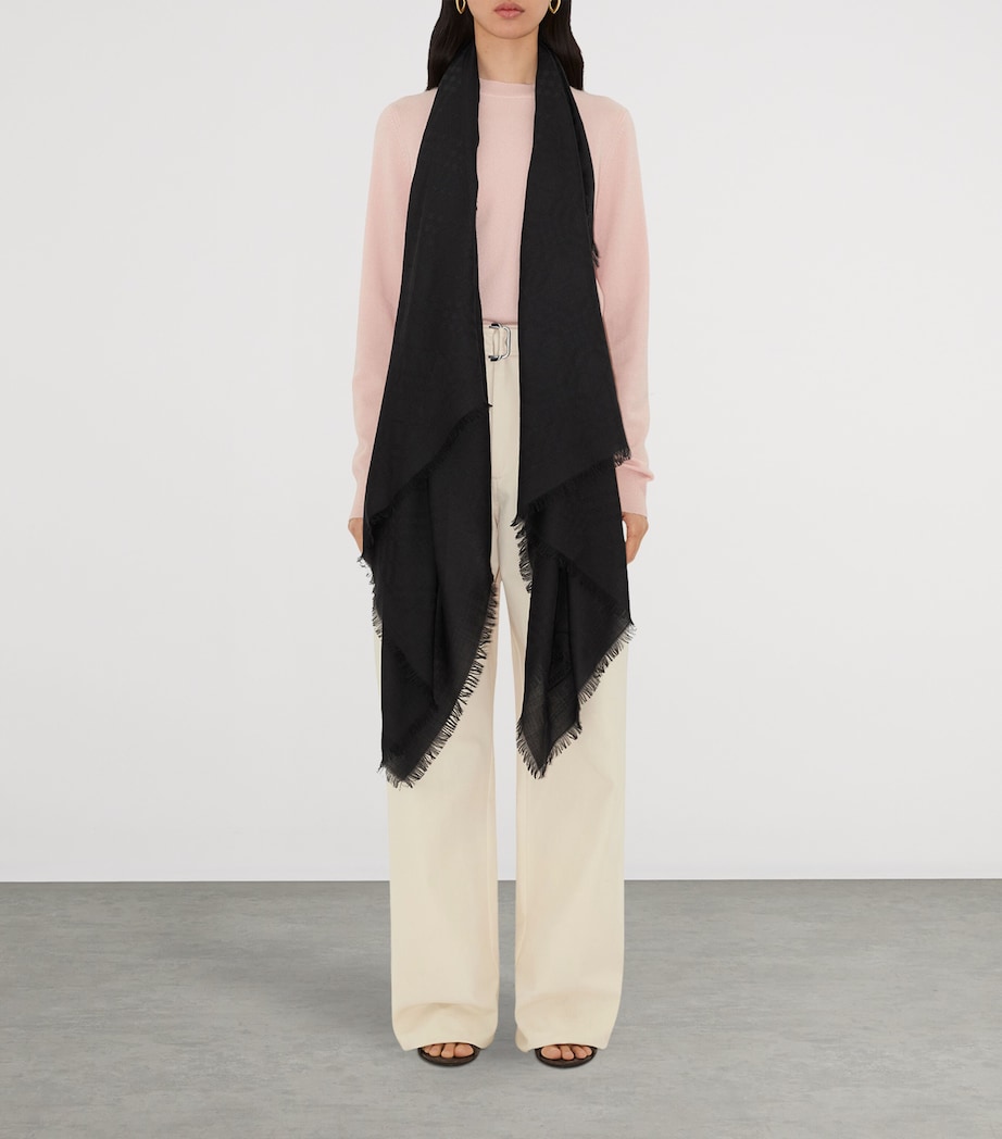 Wool-Silk Wide Check Scarf BLACK Image 4