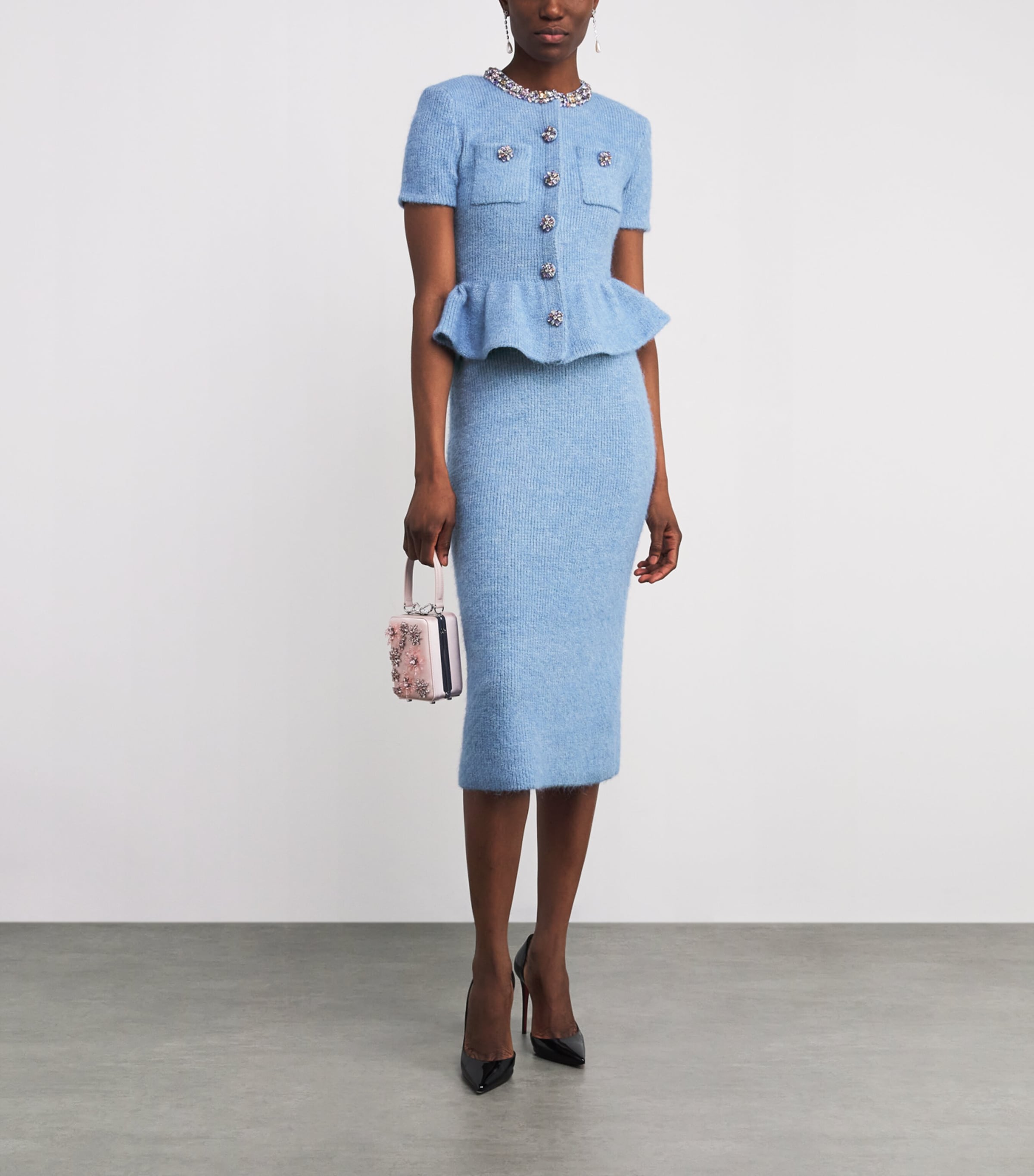 Knitted Peplum Midi Dress BLUE Image 2