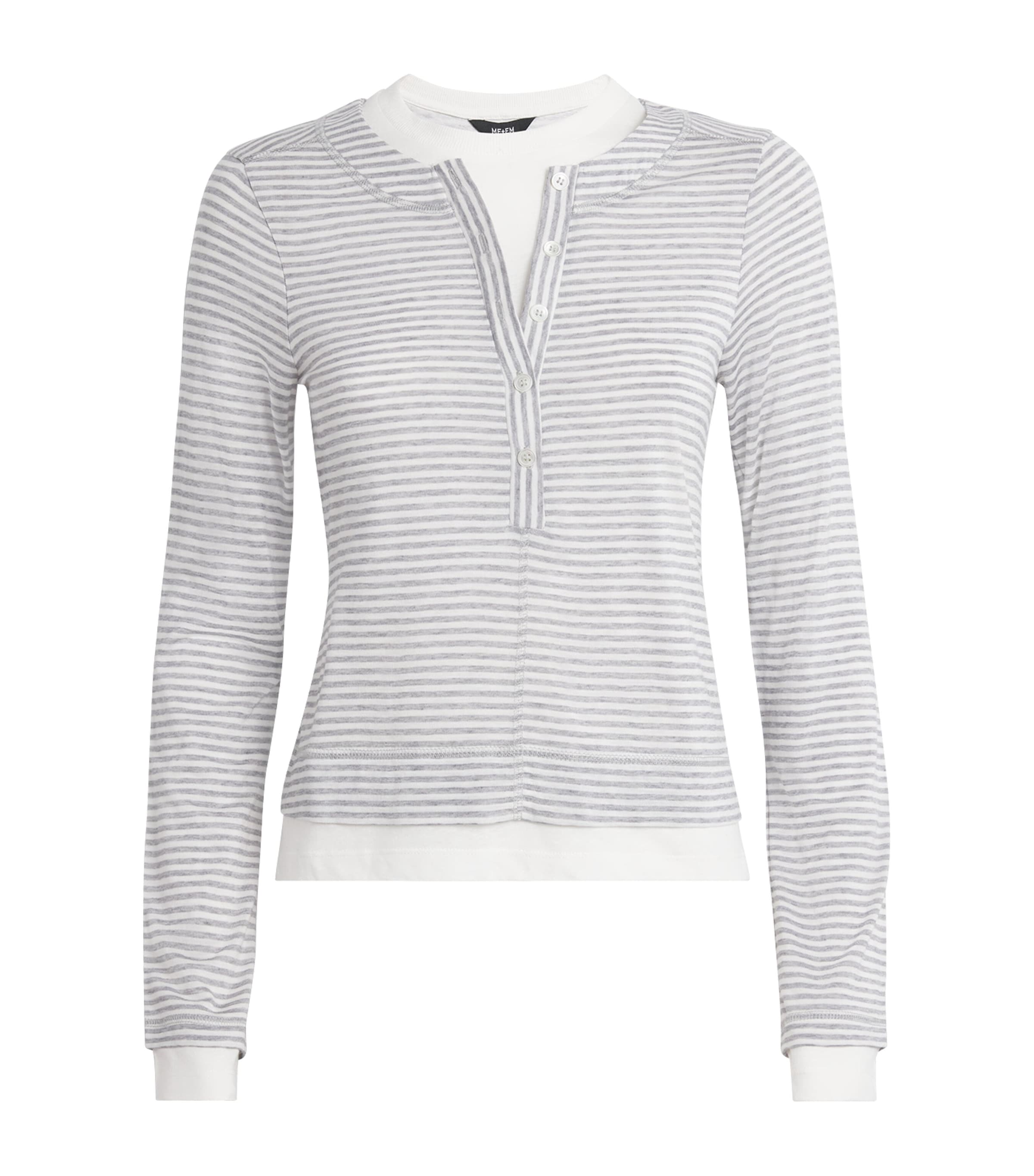 Me+em Stripe Double-layer Top In Gray