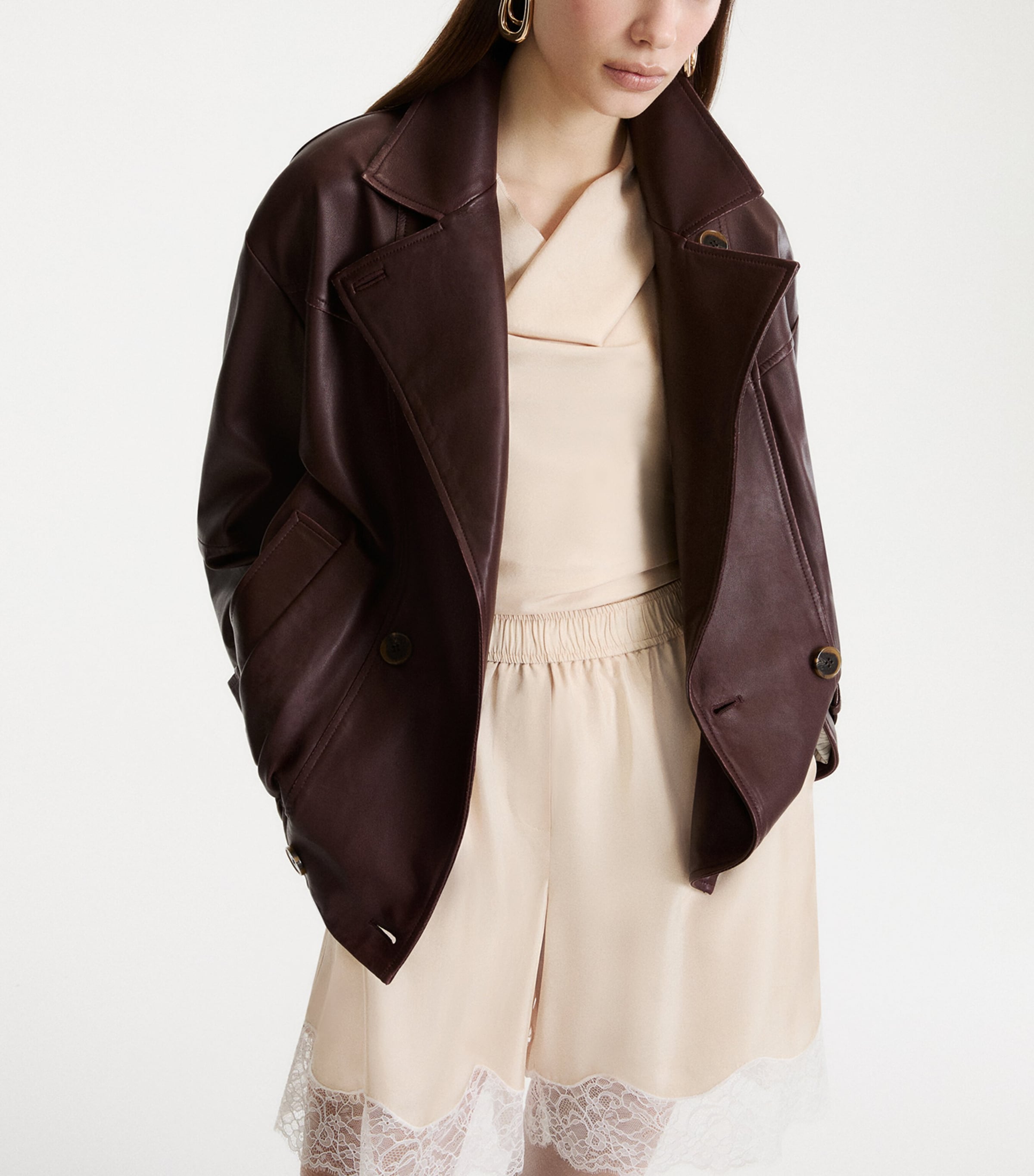 Marella Womens Leather Bomber Jacket Bordeaux Image 5
