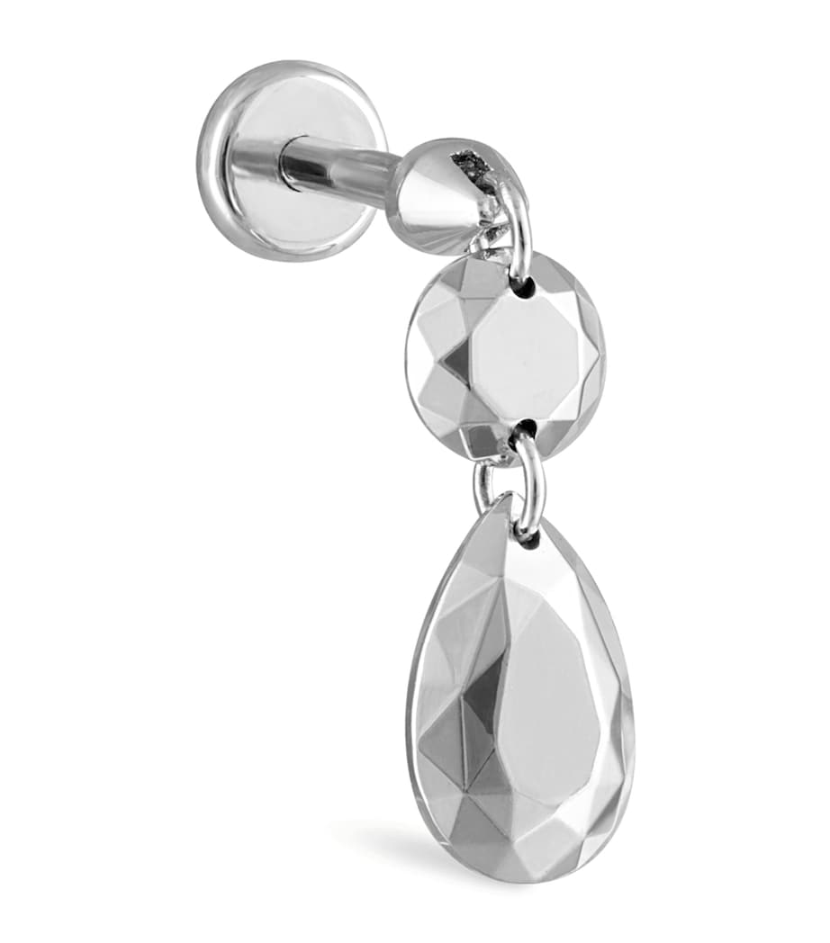 Double Faceted Gold Threaded Charm Stud Single Earring WHITE GOLD Image 1