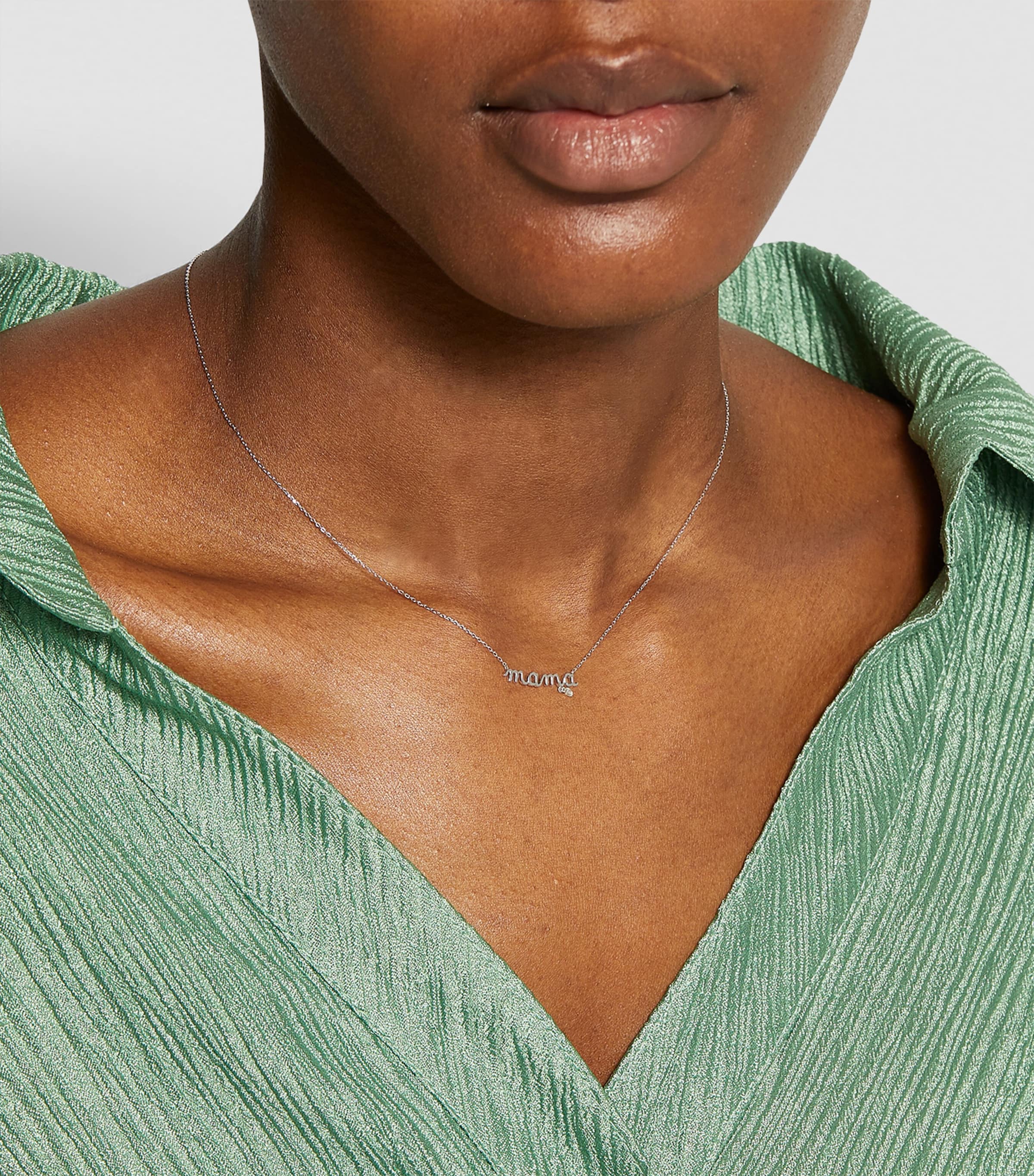 White Gold and Diamond Mama Necklace WHITE GOLD Image 2